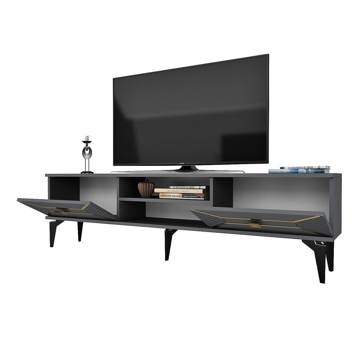 Comodă TV Yumedi, Diverse culori, 150x30x50 cm - Antracit - Auriu | SKU: 475OLV1158 | Comodă TV Yumedi, 150x30x50 cm, varianta Antracit - Auriu, produs pentru amenajarea locuinței, disponibil online în România la CasaMob