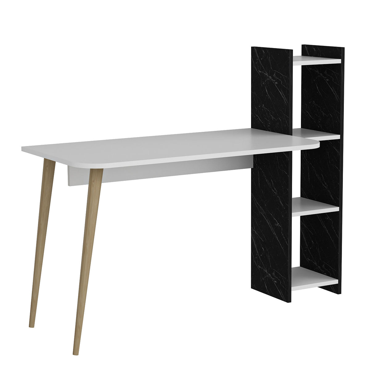 Birou Glaxy, Alb - Black marble, 110x50x74 cm