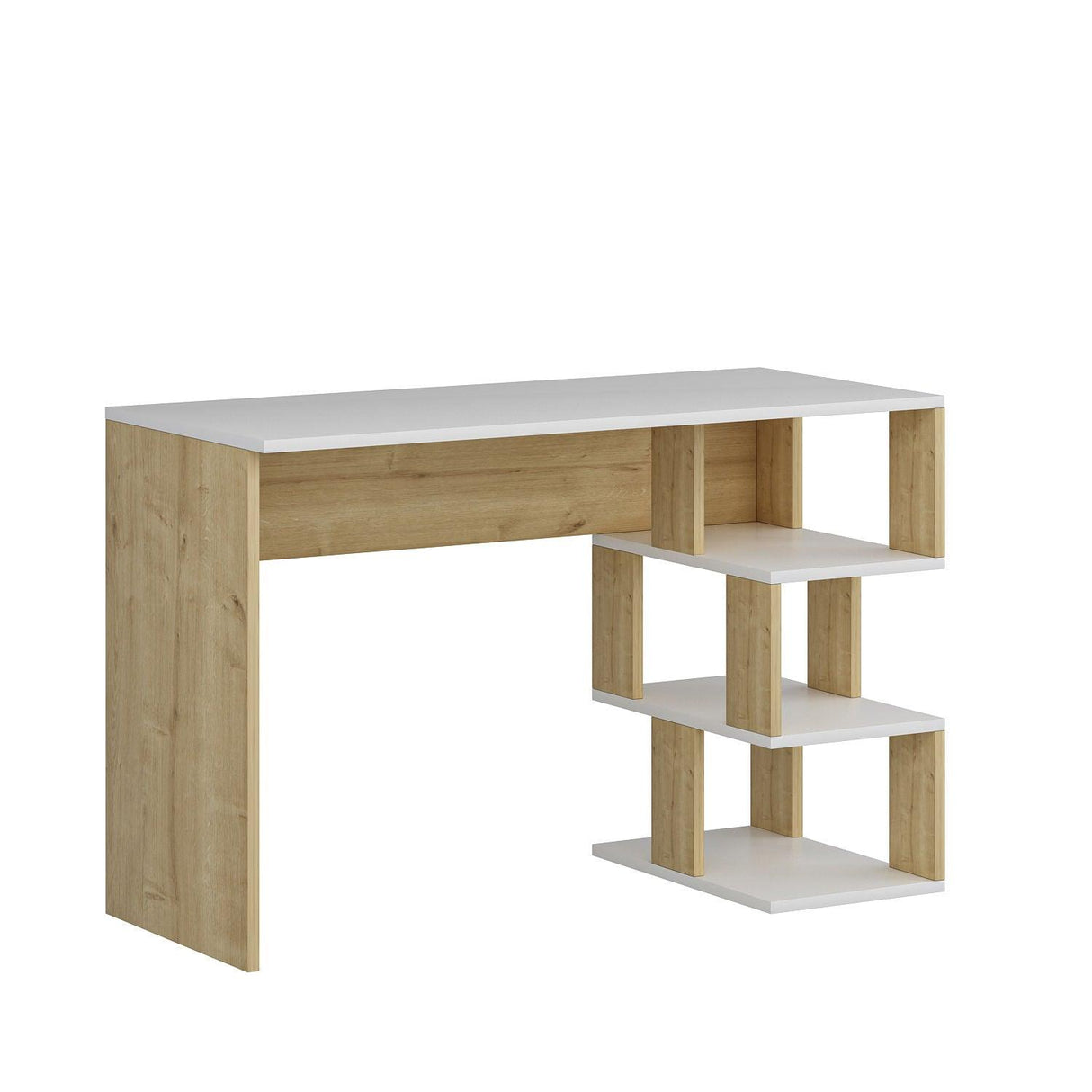 Birou Dardanos, Diverse culori, 110x50x74 cm - Alb - Stejar safir | SKU: 475OLV1208 | Birou Dardanos, 110x50x74 cm, varianta Alb - Stejar safir, produs pentru amenajarea locuinței, disponibil online în România la CasaMob