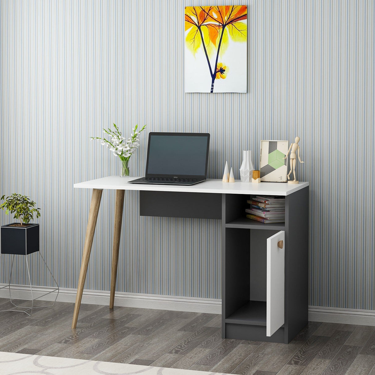 Birou Cannas, Diverse culori, 110x50x74 cm - Alb - Antracit | SKU: 475OLV1211 | Birou Cannas, 110x50x74 cm, varianta Alb - Antracit, produs pentru amenajarea locuinței, disponibil online în România la CasaMob