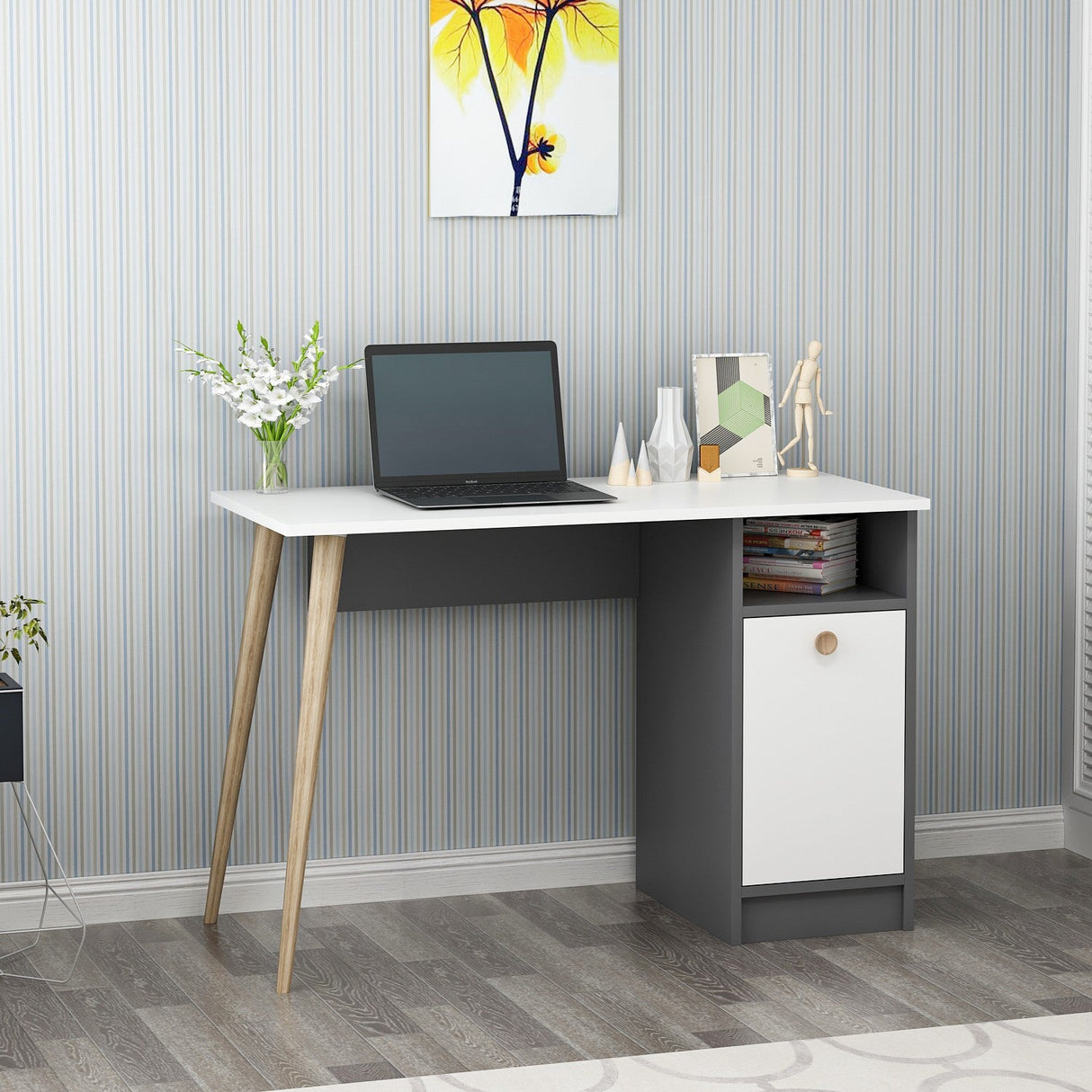 Birou Cannas, Diverse culori, 110x50x74 cm - Alb - Antracit | SKU: 475OLV1211 | Birou Cannas, 110x50x74 cm, varianta Alb - Antracit, produs pentru amenajarea locuinței, disponibil online în România la CasaMob
