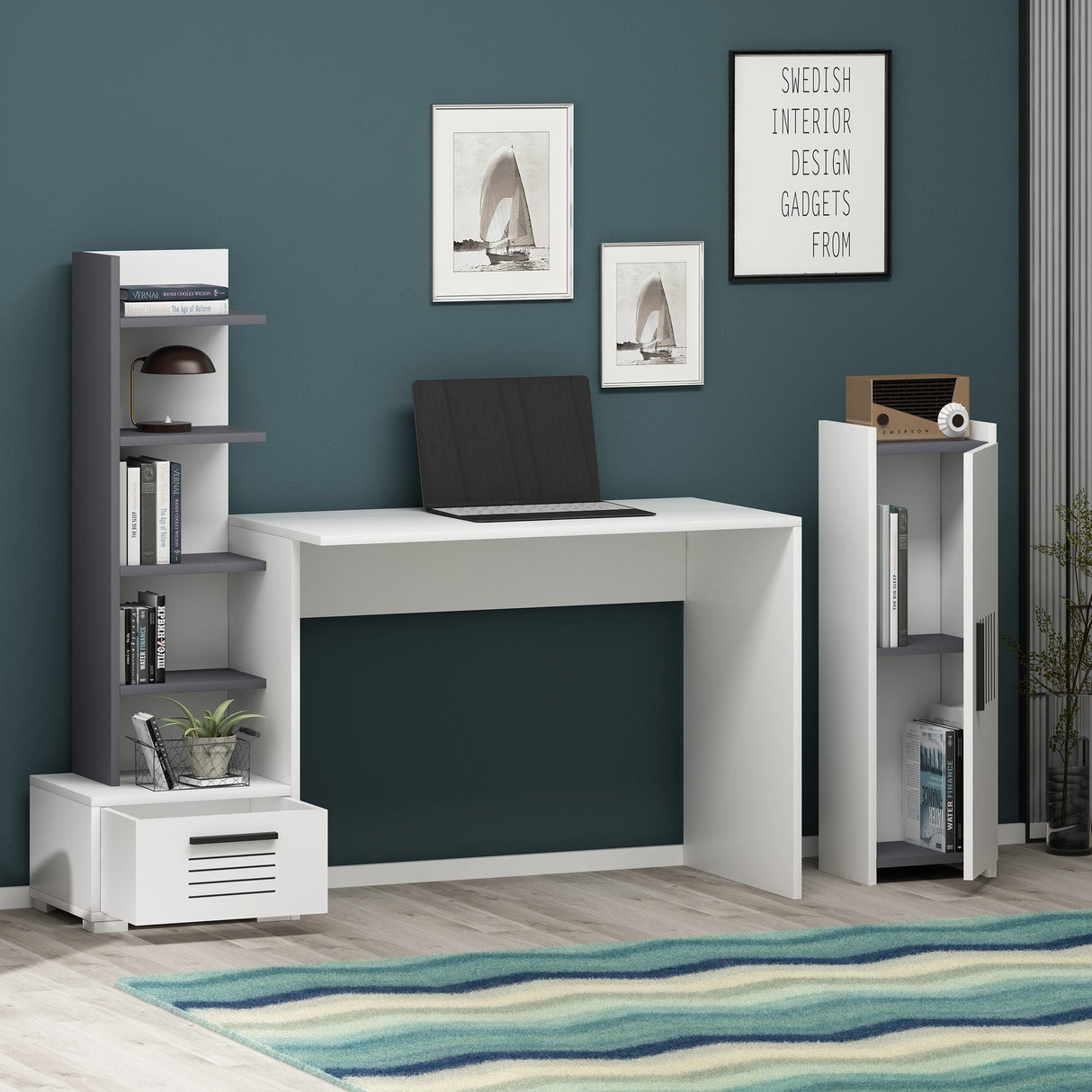 Birou Dawn, Diverse culori, 120x60x72 cm - Antracit - Alb | SKU: 475OLV1212 | Birou Dawn, 120x60x72 cm, varianta Antracit - Alb, produs pentru amenajarea locuinței, disponibil online în România la CasaMob