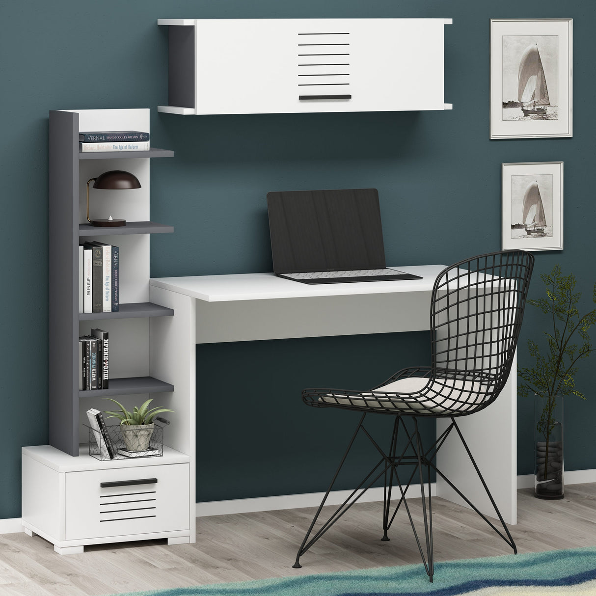 Birou Dawn, Diverse culori, 120x60x72 cm - Antracit - Alb | SKU: 475OLV1212 | Birou Dawn, 120x60x72 cm, varianta Antracit - Alb, produs pentru amenajarea locuinței, disponibil online în România la CasaMob