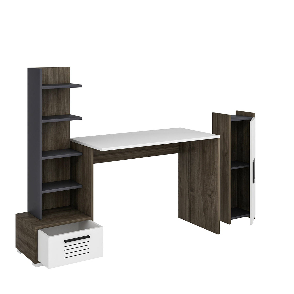 Birou Dawn, Diverse culori, 120x60x72 cm - Nuc - Alb - Antracit | SKU: 475OLV1214 | Birou Dawn, 120x60x72 cm, varianta Nuc - Alb - Antracit, produs pentru amenajarea locuinței, disponibil online în România la CasaMob