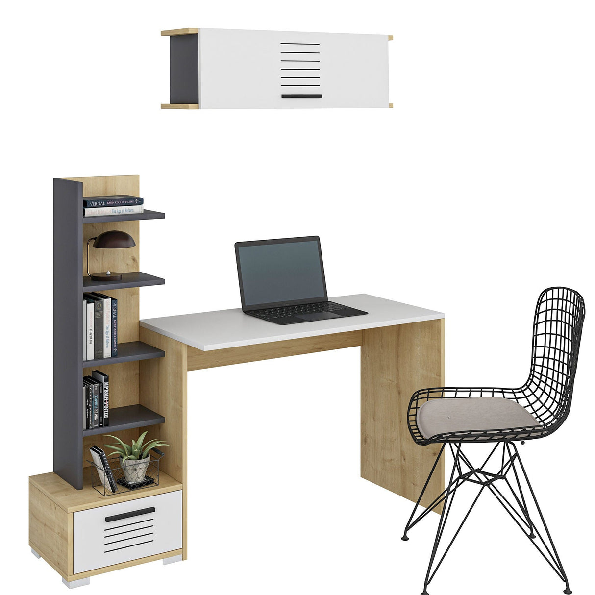 Birou Dawn, Diverse culori, 120x60x72 cm - Stejar safir - Alb - Antracit | SKU: 475OLV1215 | Birou Dawn, 120x60x72 cm, varianta Stejar safir - Alb - Antracit, produs pentru amenajarea locuinței, disponibil online în România la CasaMob