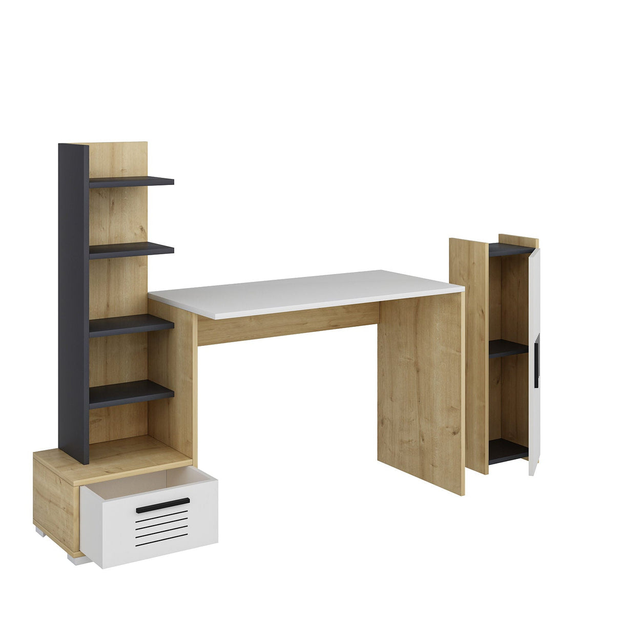 Birou Dawn, Diverse culori, 120x60x72 cm - Stejar safir - Alb - Antracit | SKU: 475OLV1215 | Birou Dawn, 120x60x72 cm, varianta Stejar safir - Alb - Antracit, produs pentru amenajarea locuinței, disponibil online în România la CasaMob