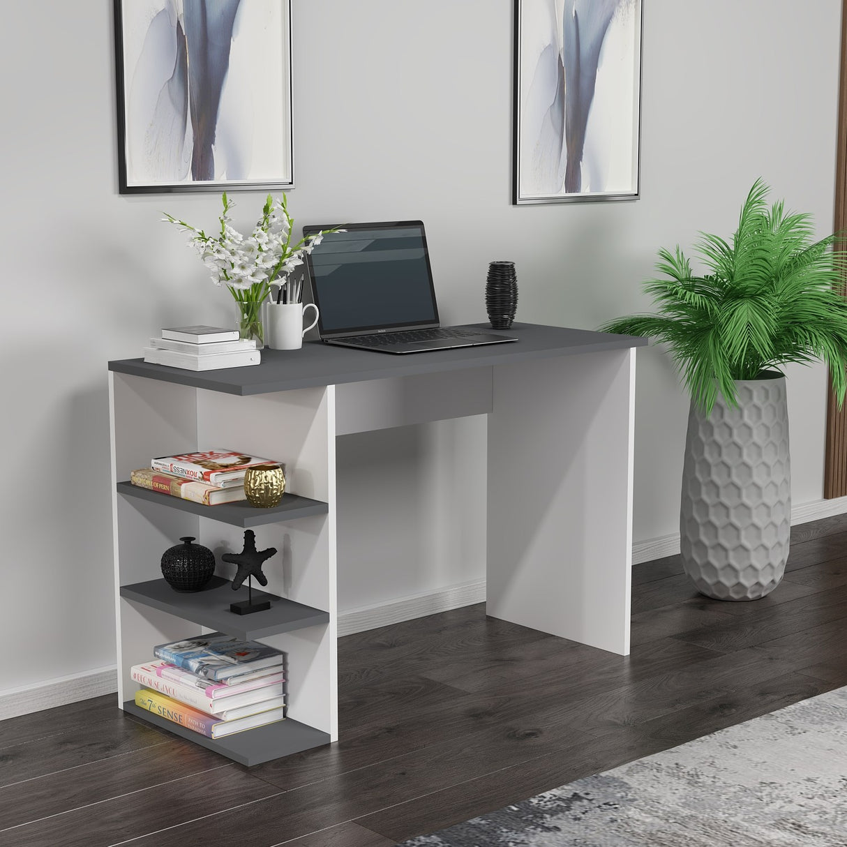 Birou Dora, Diverse culori, 110x45x72 cm - Antracit - Alb | SKU: 475OLV1224 | Birou Dora, 110x45x72 cm, varianta Antracit - Alb, produs pentru amenajarea locuinței, disponibil online în România la CasaMob