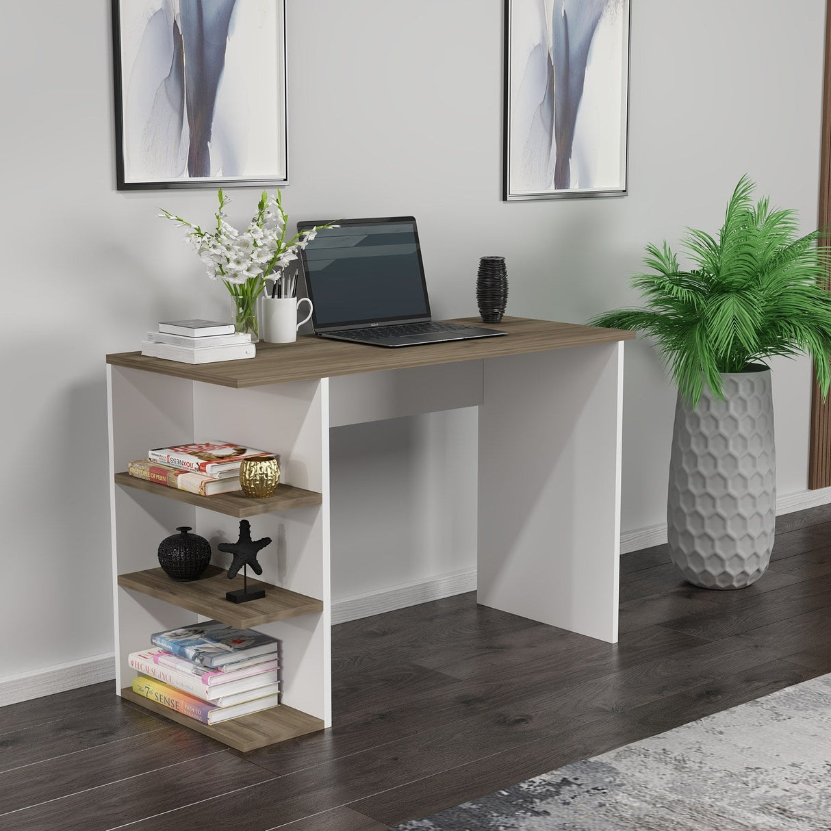 Birou Dora, Diverse culori, 110x45x72 cm - Nuc - Alb | SKU: 475OLV1226 | Birou Dora, 110x45x72 cm, varianta Nuc - Alb, produs pentru amenajarea locuinței, disponibil online în România la CasaMob