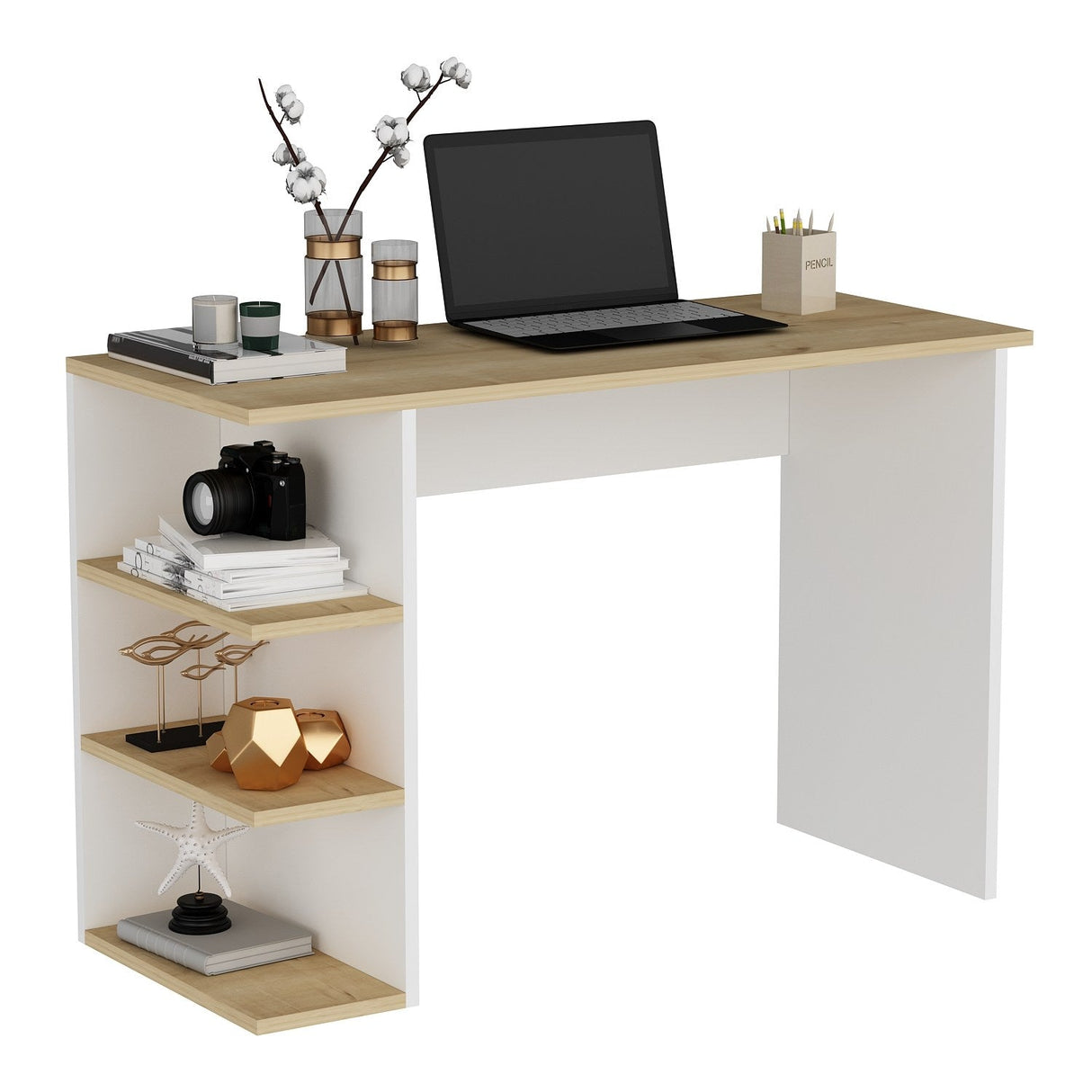 Birou Dora, Diverse culori, 110x45x72 cm - Stejar safir - Alb | SKU: 475OLV1228 | Birou Dora, 110x45x72 cm, varianta Stejar safir - Alb, produs pentru amenajarea locuinței, disponibil online în România la CasaMob