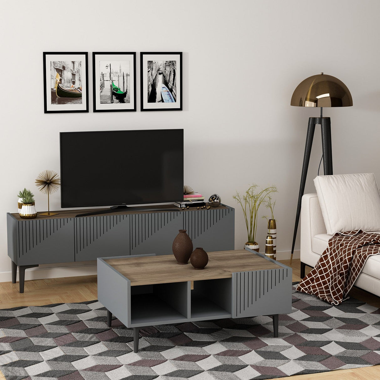 Măsuță de cafea Draw, Diverse culori, 94x62x40 cm - Antracit - Nuc | SKU: 475OLV1301 | Măsuță de cafea Draw, 94x62x40 cm, varianta Antracit - Nuc, produs pentru amenajarea locuinței, disponibil online în România la CasaMob