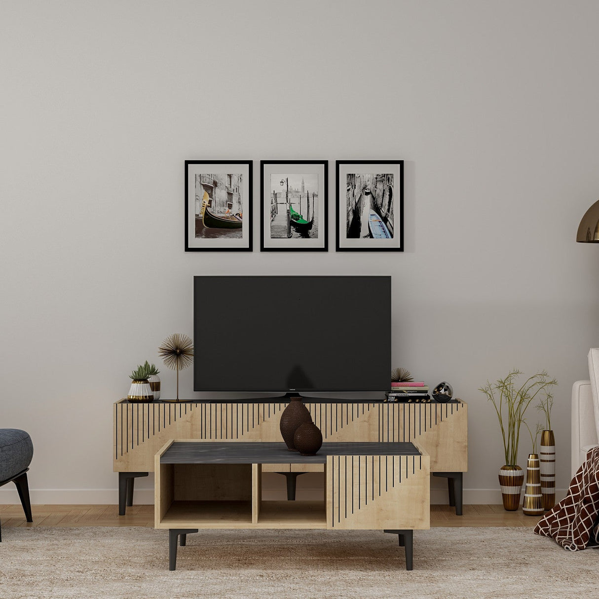Măsuță de cafea Draw, Diverse culori, 94x62x40 cm - Stejar - Negru | SKU: 475OLV1302 | Măsuță de cafea Draw, 94x62x40 cm, varianta Stejar - Negru, produs pentru amenajarea locuinței, disponibil online în România la CasaMob