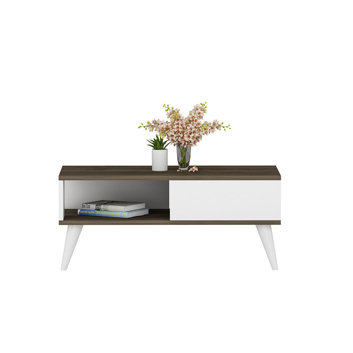 Măsuță de cafea Seul, Diverse culori, 90x45x40 cm - Nuc - Alb | SKU: 475OLV1327 | Măsuță de cafea Seul, 90x45x40 cm, varianta Nuc - Alb, produs pentru amenajarea locuinței, disponibil online în România la CasaMob