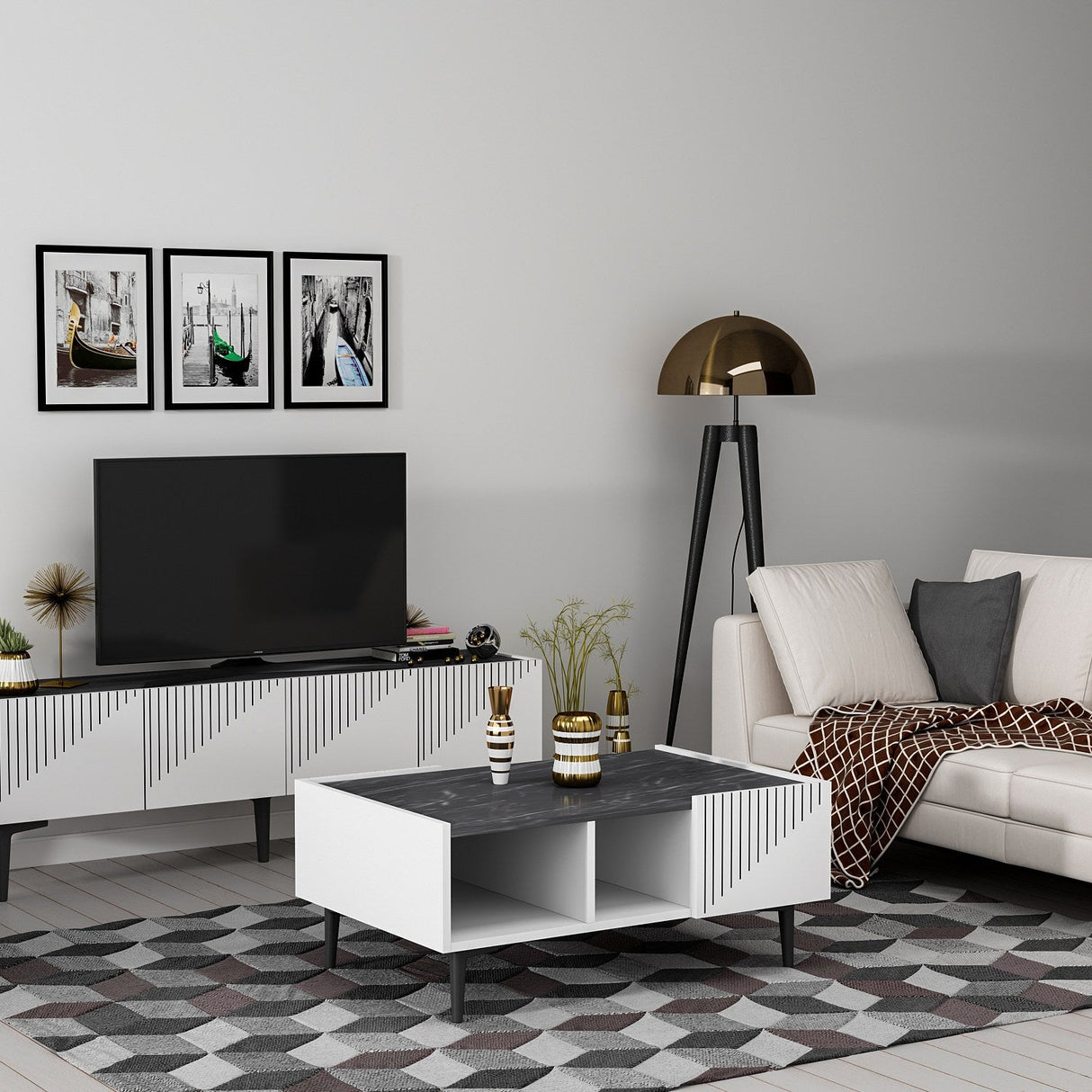 Măsuță de cafea Draw, Diverse culori, 94x62x40 cm - Alb - Negru | SKU: 475OLV1345 | Măsuță de cafea Draw, 94x62x40 cm, varianta Alb - Negru, produs pentru amenajarea locuinței, disponibil online în România la CasaMob