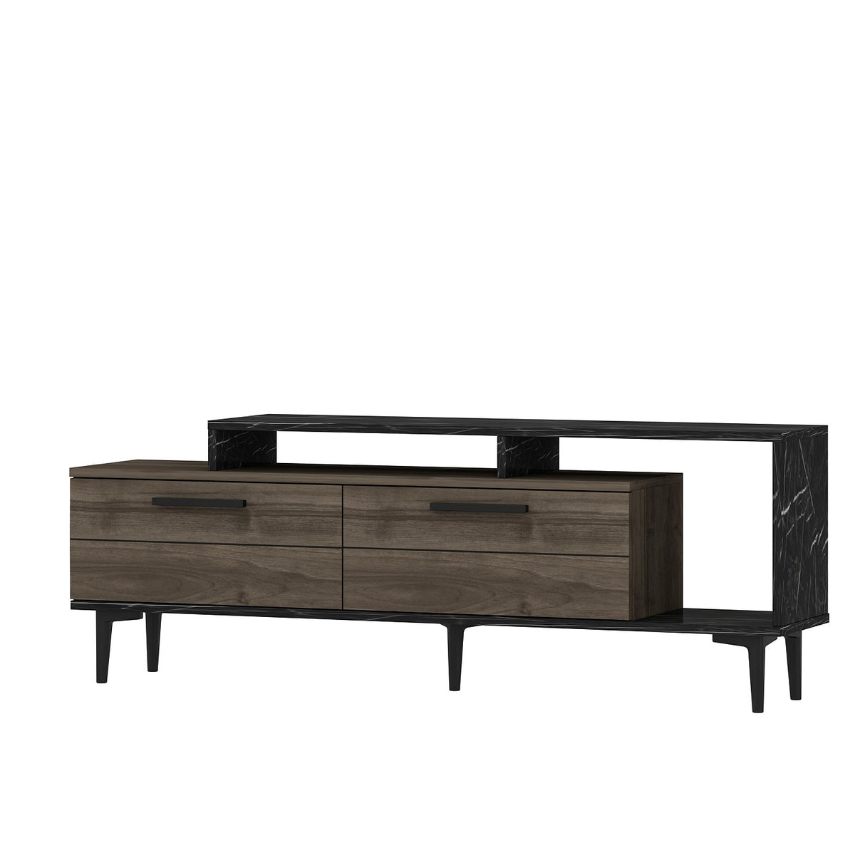 Comodă TV Niva, Diverse culori, 150x31x54 cm - Nuc - Black marble | SKU: 475OLV1402 | Comodă TV Niva, 150x31x54 cm, varianta Nuc - Black marble, produs pentru amenajarea locuinței, disponibil online în România la CasaMob