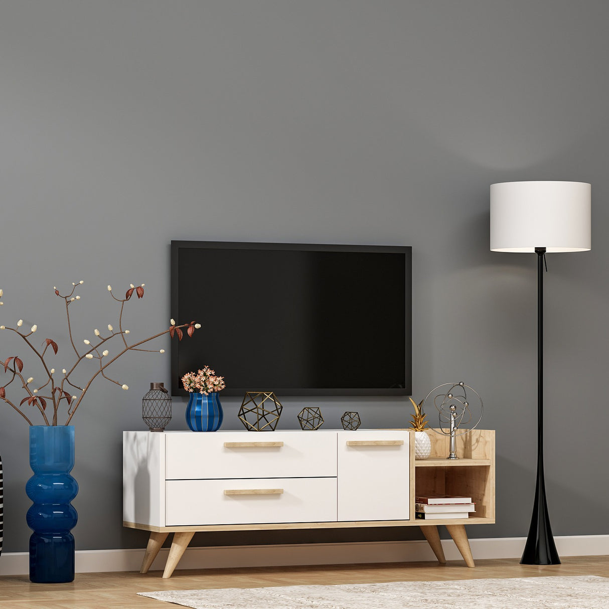 Comodă TV Otto, Stejar safir - Alb, 120x35x46 cm