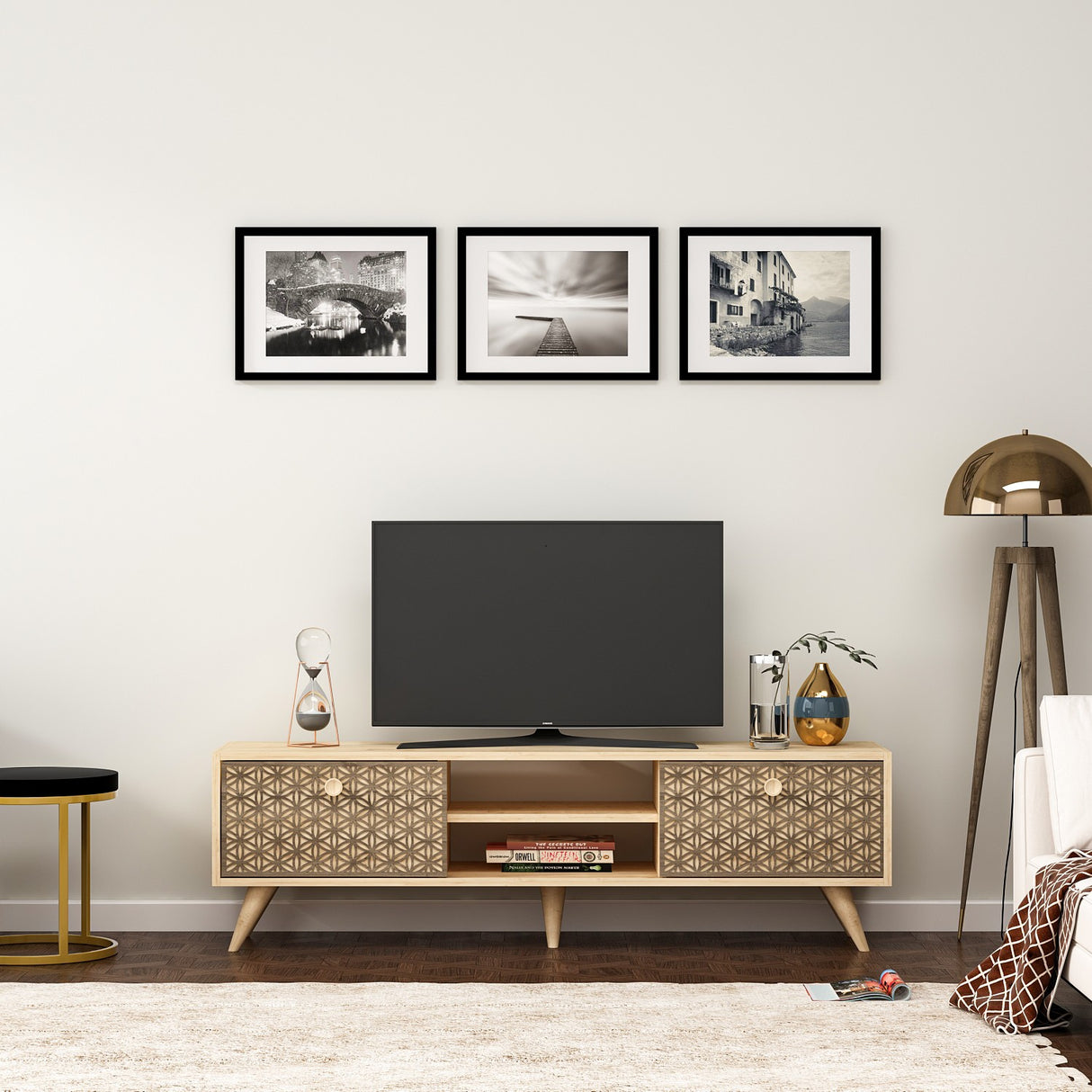 Comodă TV Newyork, Stejar safir, 150x35x45 cm