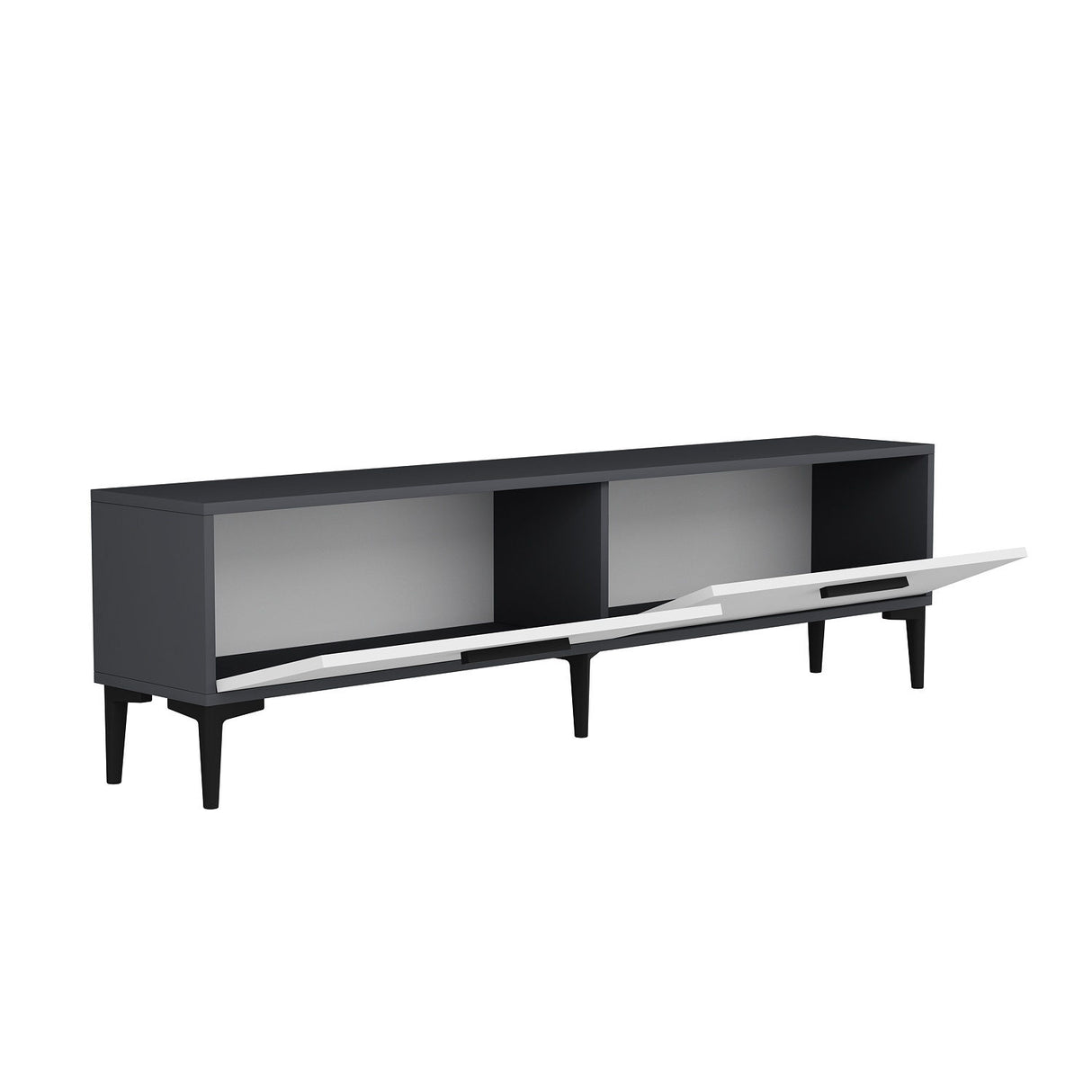 Comodă TV Inel, Diverse culori, 150x30x45 cm - Antracit - Alb | SKU: 475OLV1419 | Comodă TV Inel, 150x30x45 cm, varianta Antracit - Alb, produs pentru amenajarea locuinței, disponibil online în România la CasaMob