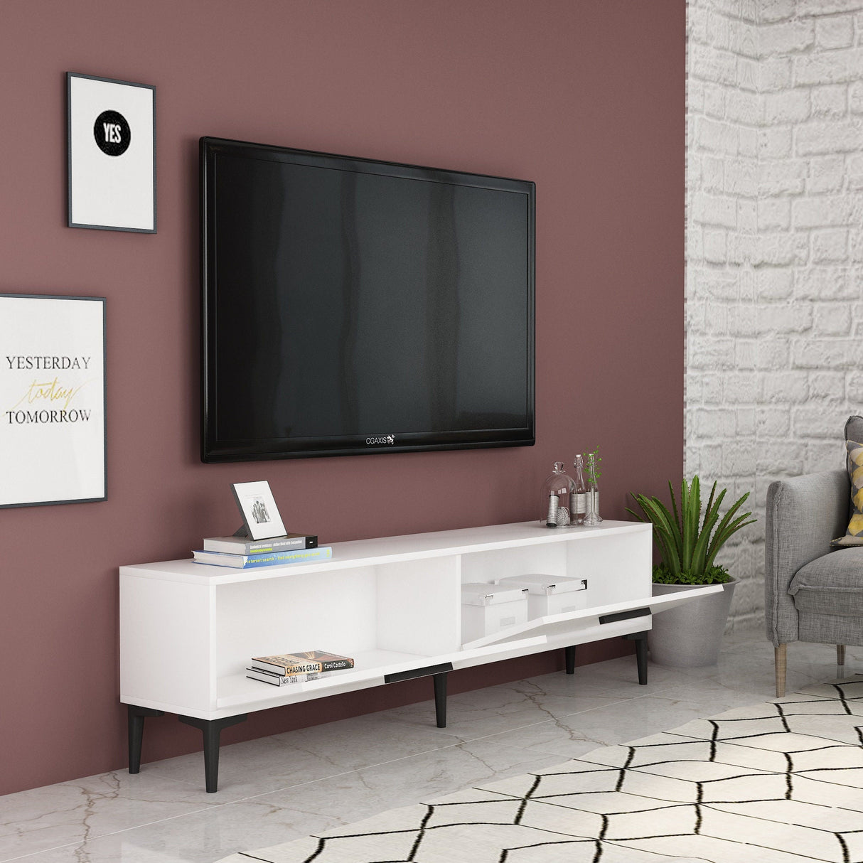 Comodă TV Inel, Diverse culori, 150x30x45 cm - Alb | SKU: 475OLV1420 | Comodă TV Inel, 150x30x45 cm, varianta Alb, produs pentru amenajarea locuinței, disponibil online în România la CasaMob