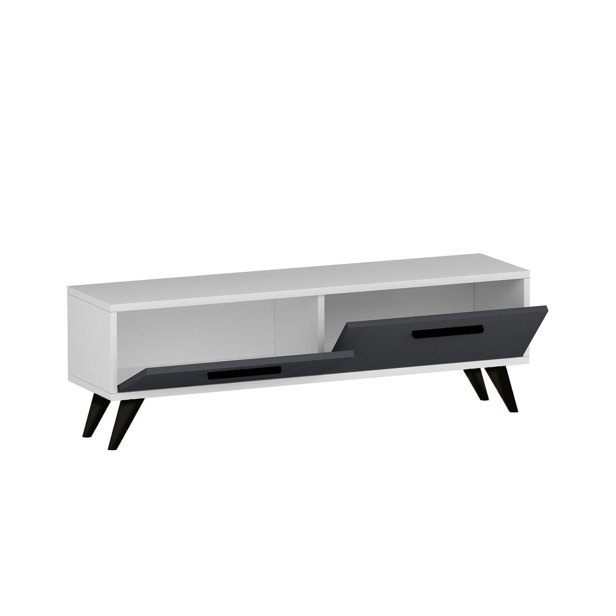 Comodă TV Melisa, Diverse culori, 120x30x45 cm - Alb - Antracit | SKU: 475OLV1427 | Comodă TV Melisa, 120x30x45 cm, varianta Alb - Antracit, produs pentru amenajarea locuinței, disponibil online în România la CasaMob