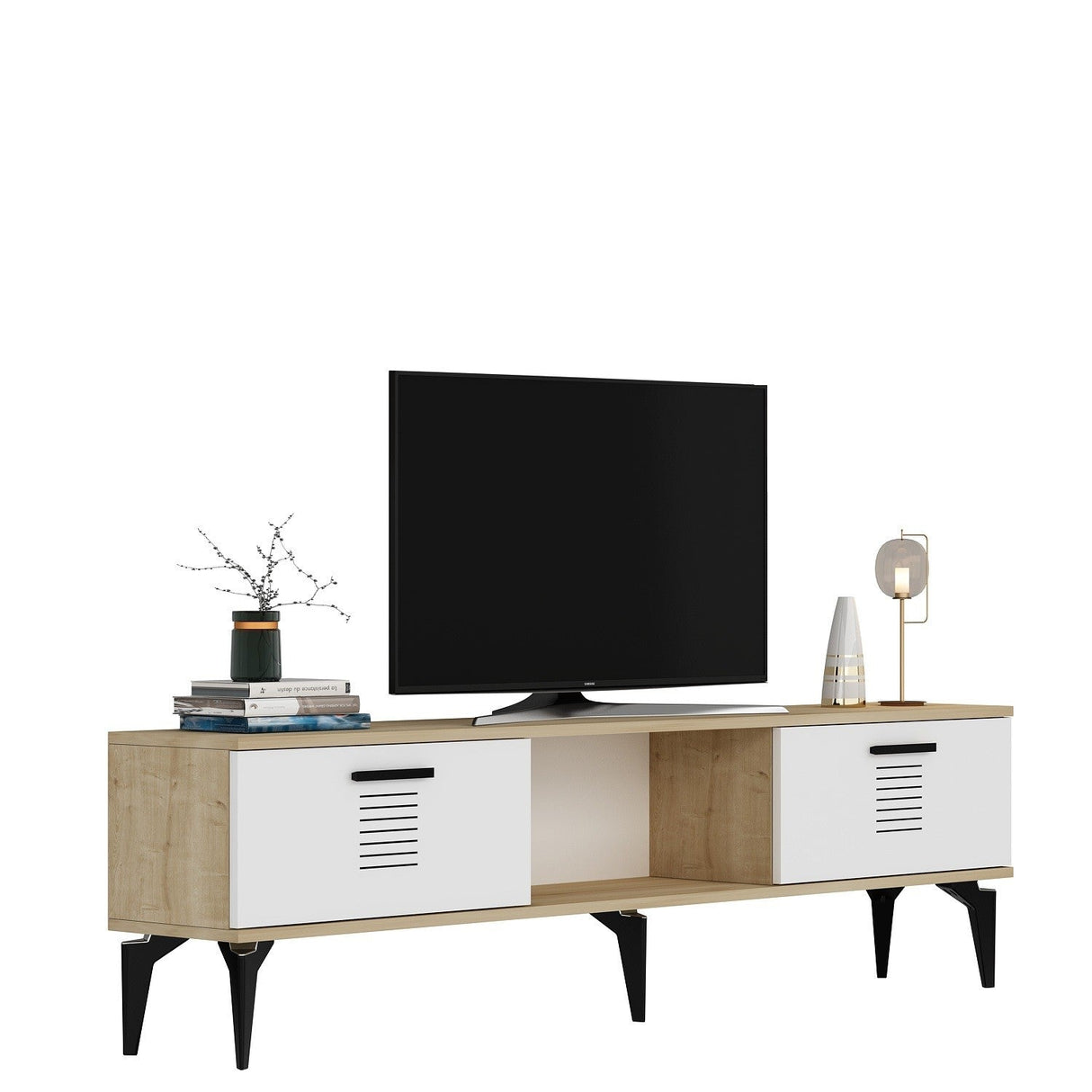Comodă TV Asimo, Diverse culori, 150x30x45 cm - Stejar safir - Alb | SKU: 475OLV1430 | Comodă TV Asimo, 150x30x45 cm, varianta Stejar safir - Alb, produs pentru amenajarea locuinței, disponibil online în România la CasaMob