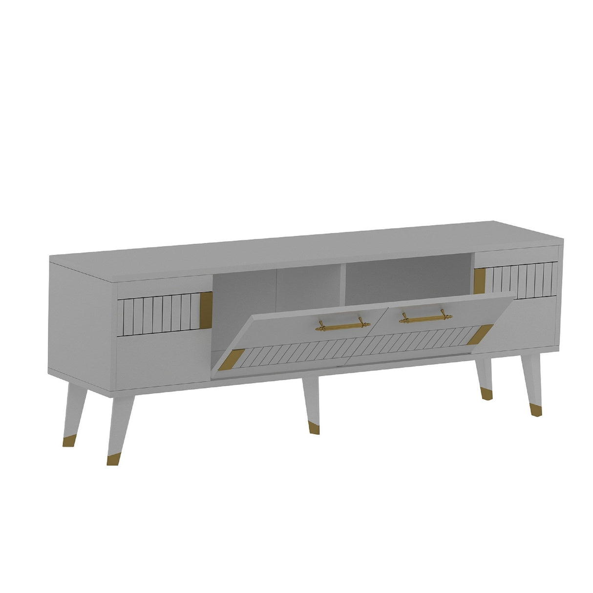 Comodă TV Moda, Diverse culori, 150x35x53 cm - Alb - Auriu | SKU: 475OLV1435 | Comodă TV Moda, 150x35x53 cm, varianta Alb - Auriu, produs pentru amenajarea locuinței, disponibil online în România la CasaMob