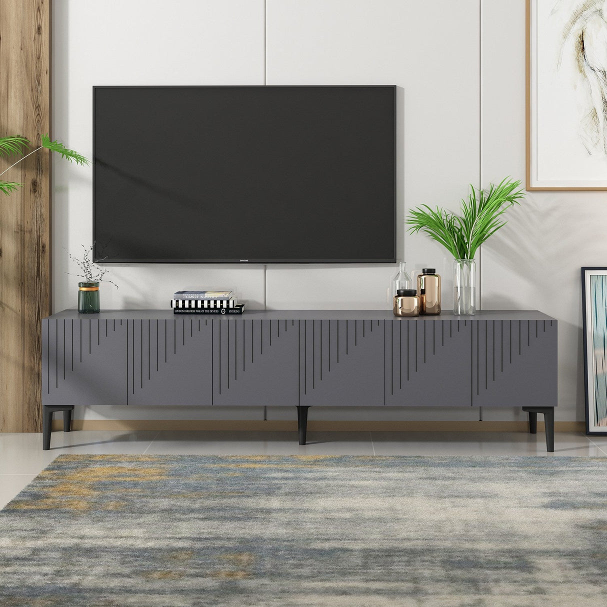Comodă TV Artemis, Diverse culori, 180x37x45 cm - Antracit | SKU: 475OLV1461 | Comodă TV Artemis, 180x37x45 cm, varianta Antracit, produs pentru amenajarea locuinței, disponibil online în România la CasaMob