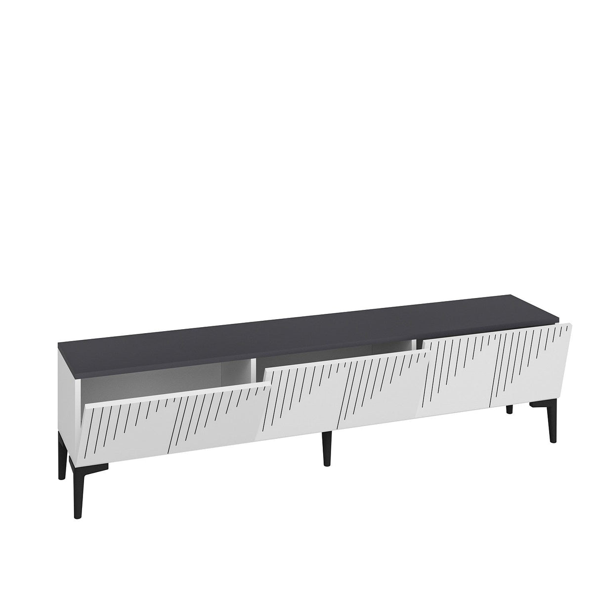Comodă TV Artemis, Diverse culori, 180x37x45 cm - Alb - Antracit | SKU: 475OLV1462 | Comodă TV Artemis, 180x37x45 cm, varianta Alb - Antracit, produs pentru amenajarea locuinței, disponibil online în România la CasaMob