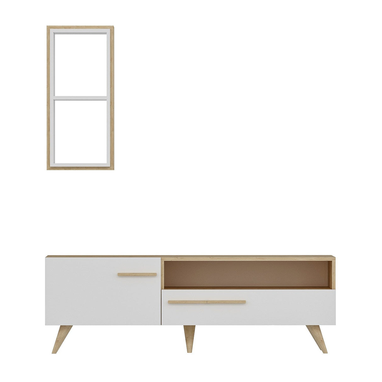 Comodă TV Zera, Diverse culori, 150x35x50 cm - Stejar safir - Alb | SKU: 475OLV1467 | Comodă TV Zera, 150x35x50 cm, varianta Stejar safir - Alb, produs pentru amenajarea locuinței, disponibil online în România la CasaMob