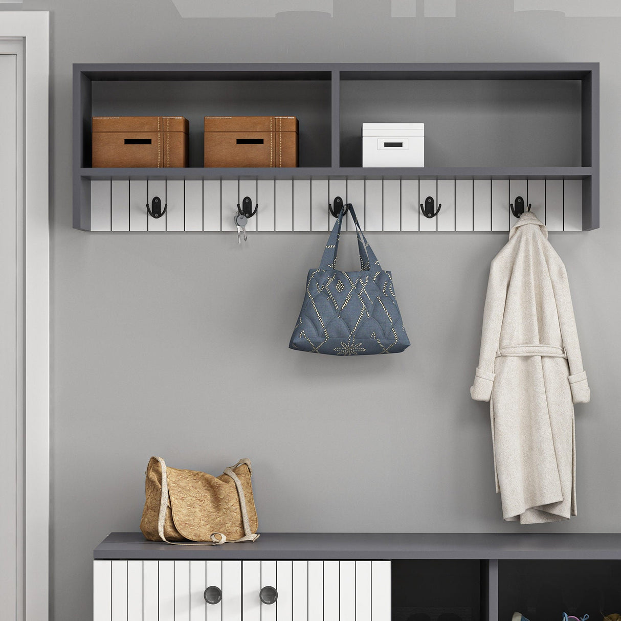 Cuier Sarandon, Diverse culori, 120x22x37 cm - Antracit - Alb | SKU: 475OLV1907 | Cuier Sarandon, 120x22x37 cm, varianta Antracit - Alb, produs pentru amenajarea locuinței, disponibil online în România la CasaMob