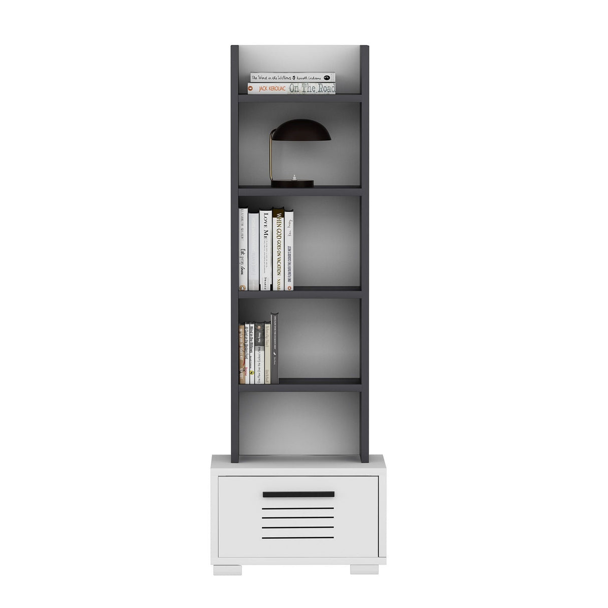 Bibliotecă Dawn, Diverse culori, 35x26x152 cm - Antracit - Alb | SKU: 475OLV2108 | Bibliotecă Dawn, 35x26x152 cm, varianta Antracit - Alb, produs pentru amenajarea locuinței, disponibil online în România la CasaMob