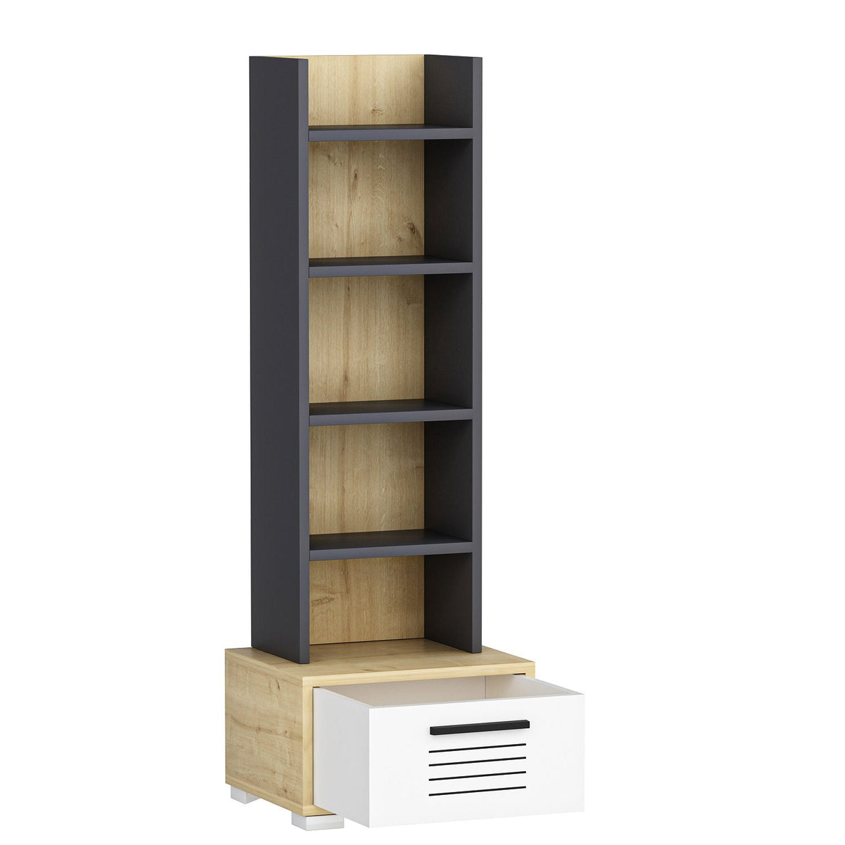 Bibliotecă Dawn, Diverse culori, 35x26x152 cm - Stejar safir - Alb - Antracit | SKU: 475OLV2111 | Bibliotecă Dawn, 35x26x152 cm, varianta Stejar safir - Alb - Antracit, produs pentru amenajarea locuinței, disponibil online în România la CasaMob