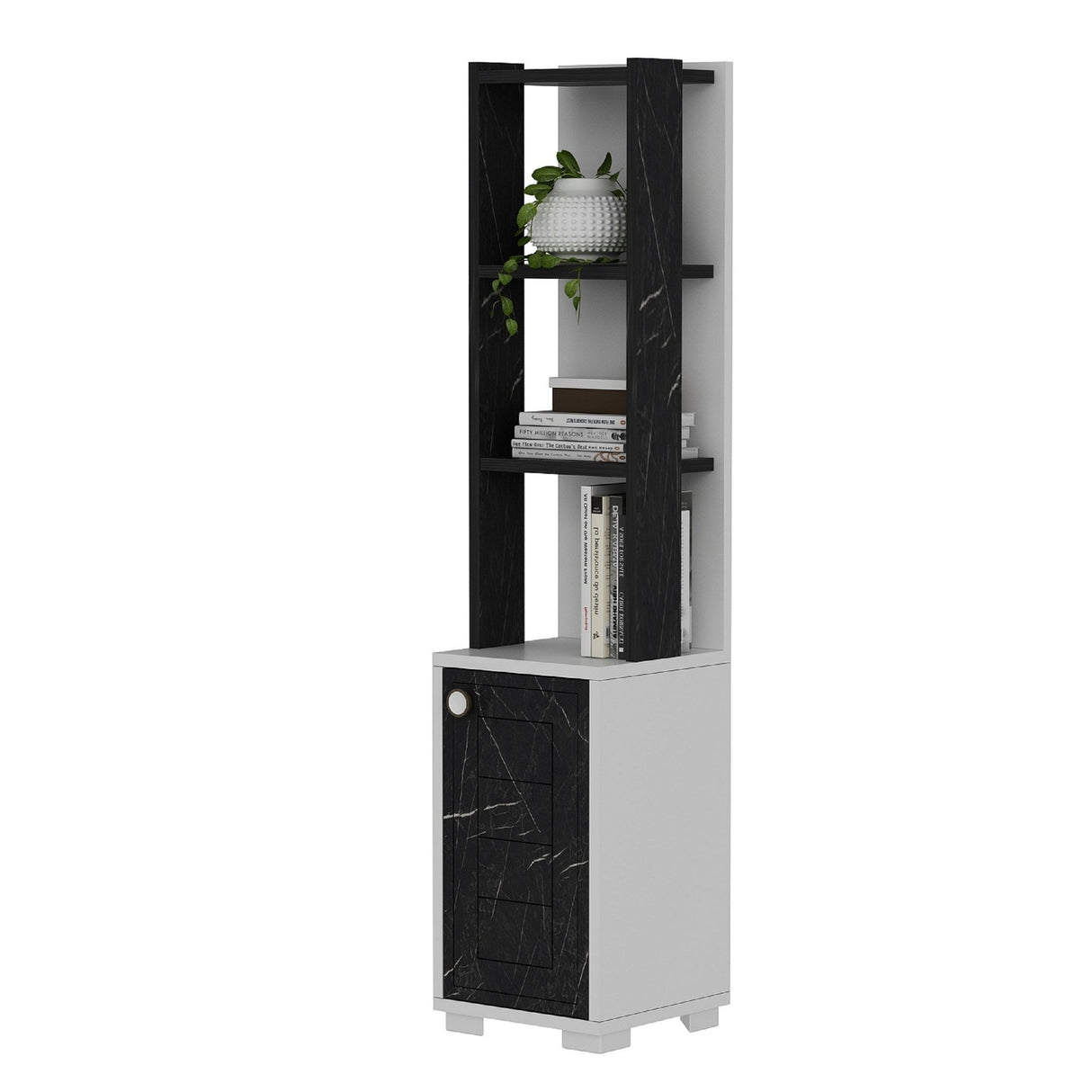 Bibliotecă Anka, Diverse culori, 30x22x135 cm - Alb - Black marble | SKU: 475OLV2115 | Bibliotecă Anka, 30x22x135 cm, varianta Alb - Black marble, produs pentru amenajarea locuinței, disponibil online în România la CasaMob