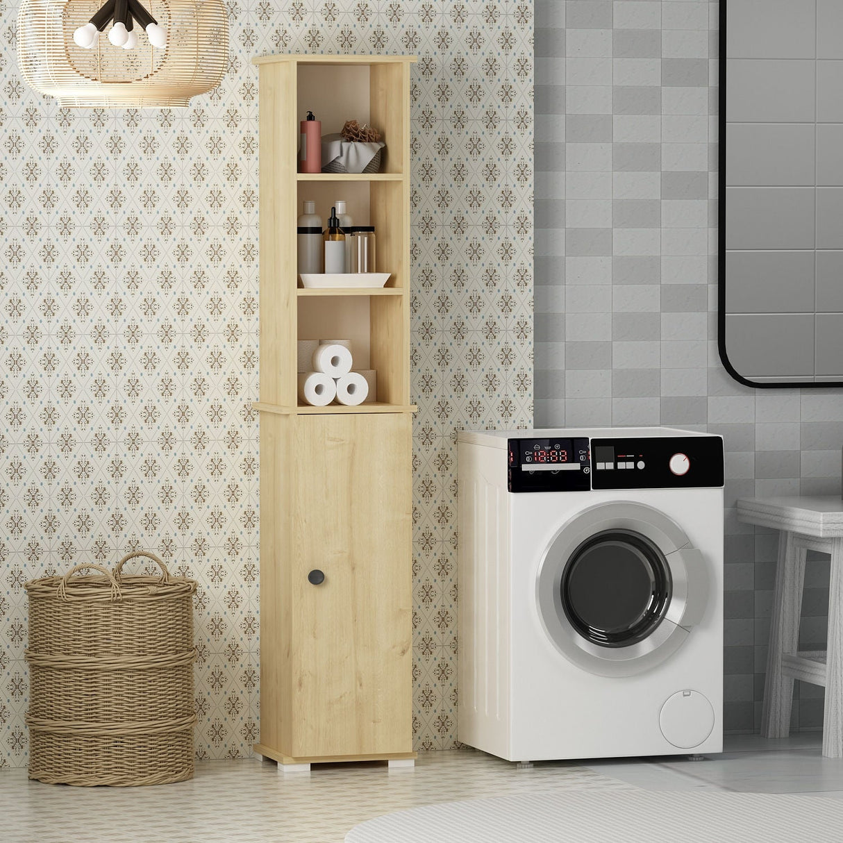 Dulap de baie Niles, Diverse culori, 33x35x188 cm - Stejar safir | SKU: 475OLV2411 | Dulap de baie Niles, 33x35x188 cm, varianta Stejar safir, produs pentru amenajarea locuinței, disponibil online în România la CasaMob