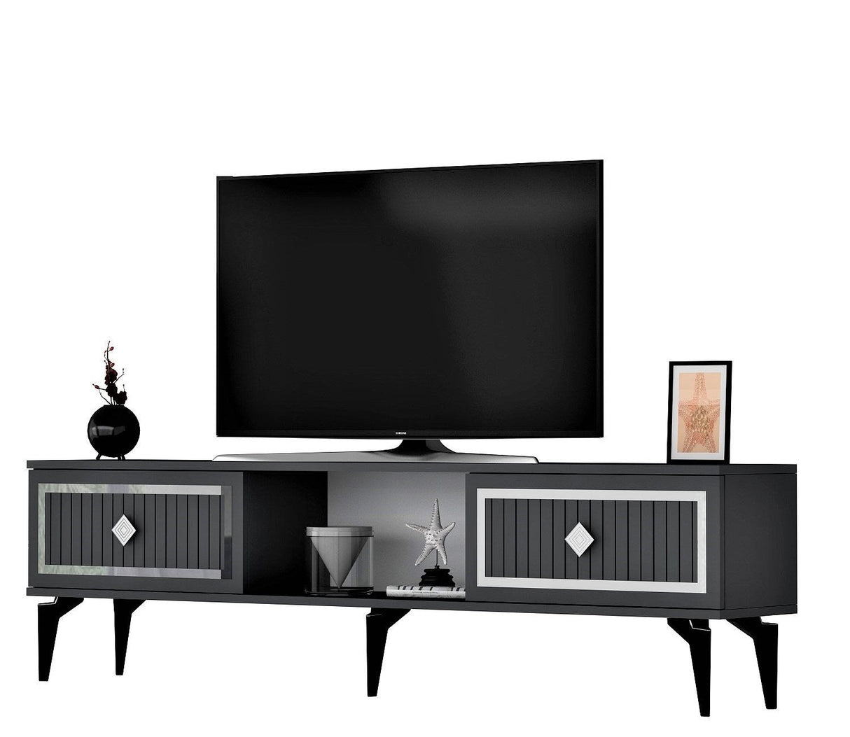 Comodă TV Nil, Diverse culori, 150x30x45 cm - Antracit - Argintiu | SKU: 475OLV2638 | Comodă TV Nil, 150x30x45 cm, varianta Antracit - Argintiu, produs pentru amenajarea locuinței, disponibil online în România la CasaMob