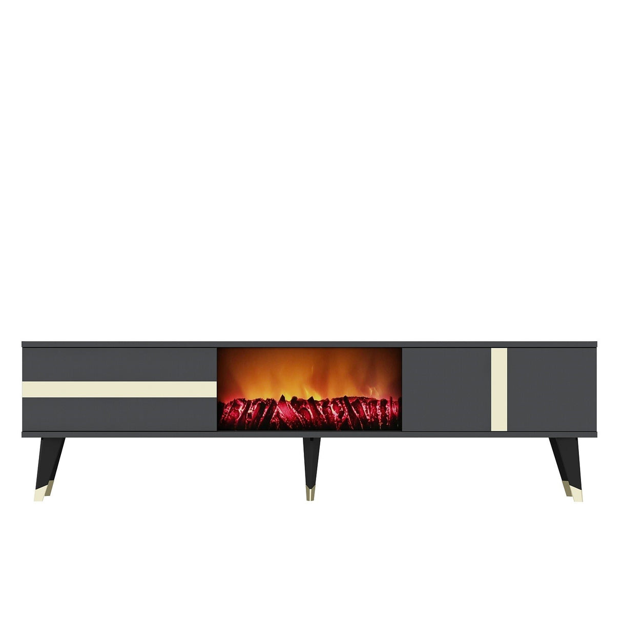 Comodă TV Vania Fireplace, Diverse culori, 150x30x50 cm - Antracit - Auriu | SKU: 475OLV2651 | Comodă TV Vania Fireplace, 150x30x50 cm, varianta Antracit - Auriu, produs pentru amenajarea locuinței, disponibil online în România la CasaMob
