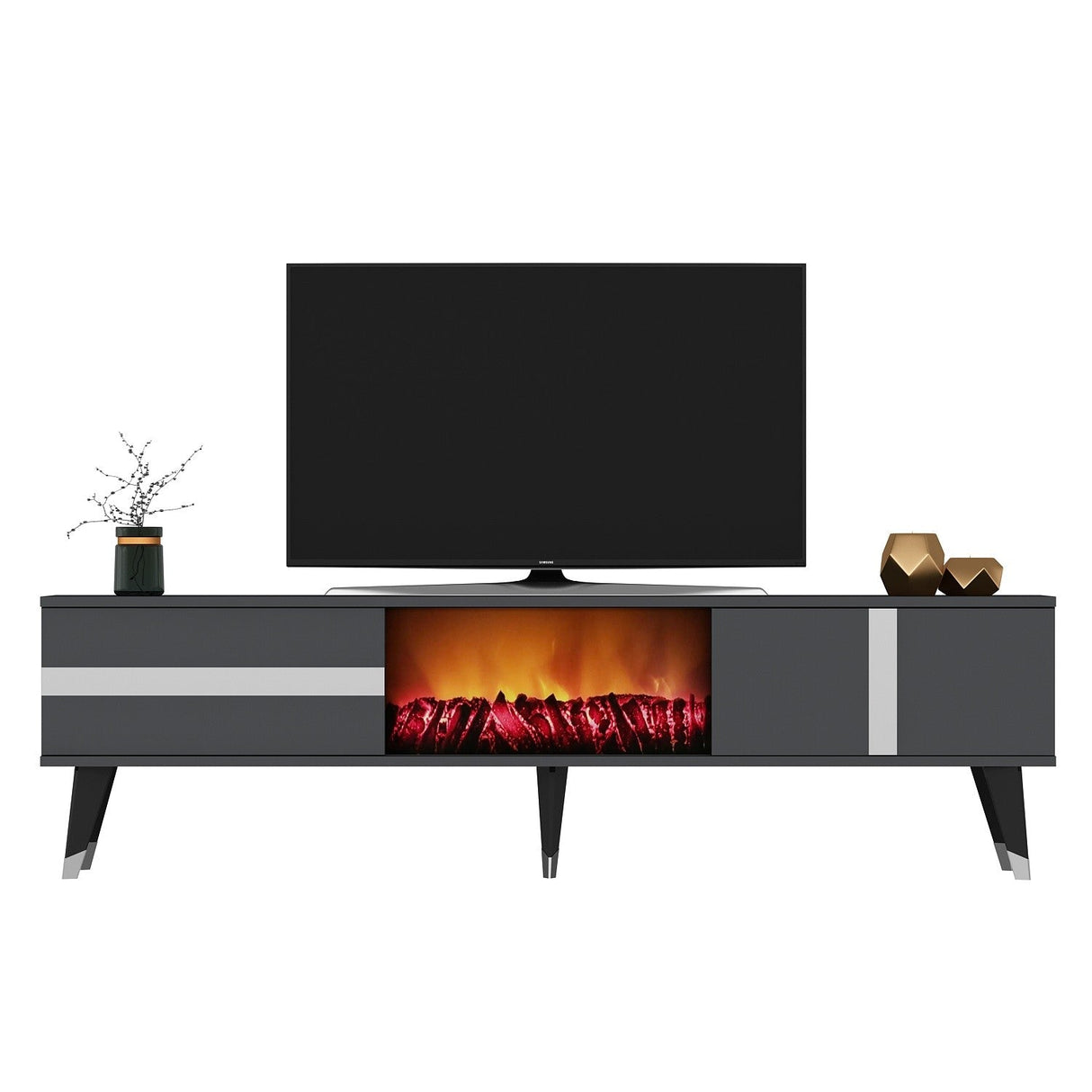 Comodă TV Vania Fireplace, Diverse culori, 150x30x50 cm - Antracit - Argintiu | SKU: 475OLV2652 | Comodă TV Vania Fireplace, 150x30x50 cm, varianta Antracit - Argintiu, produs pentru amenajarea locuinței, disponibil online în România la CasaMob