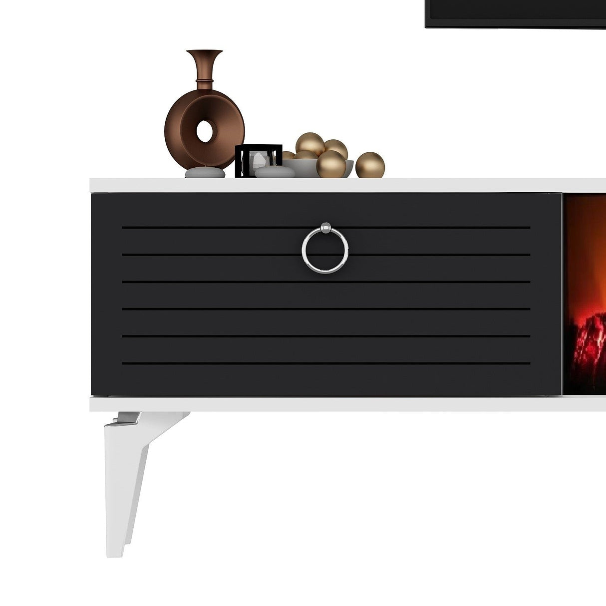 Comodă TV Arona Fireplace, Diverse culori, 150x30x45 cm - Alb - Antracit | SKU: 475OLV2660 | Comodă TV Arona Fireplace, 150x30x45 cm, varianta Alb - Antracit, produs pentru amenajarea locuinței, disponibil online în România la CasaMob