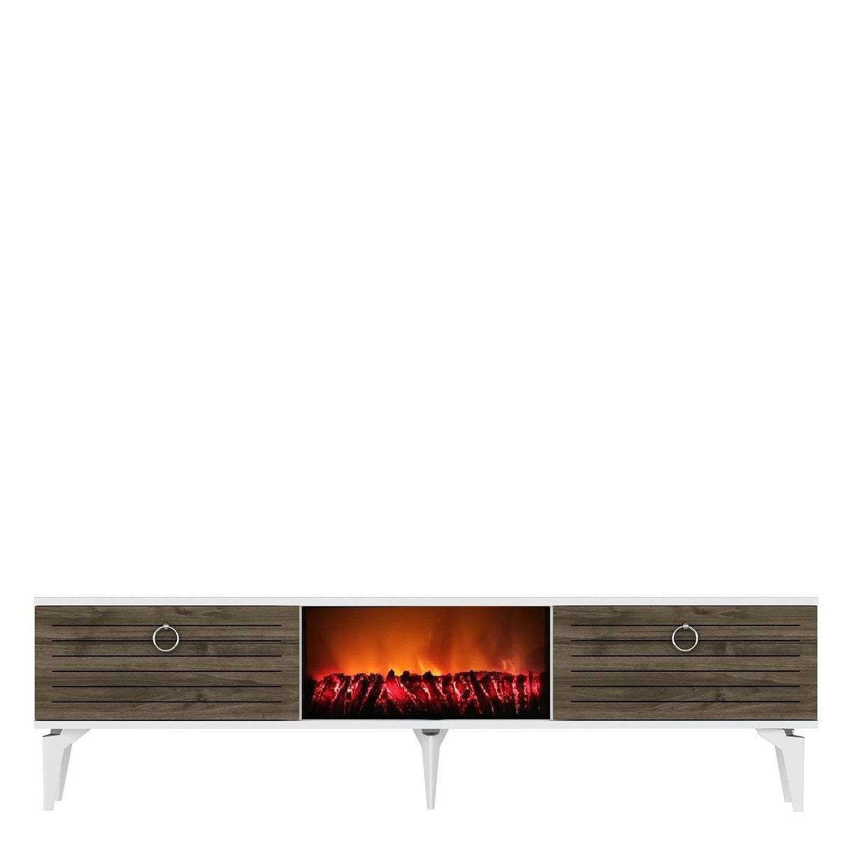 Comodă TV Arona Fireplace, Diverse culori, 150x30x45 cm - Alb - Nuc | SKU: 475OLV2661 | Comodă TV Arona Fireplace, 150x30x45 cm, varianta Alb - Nuc, produs pentru amenajarea locuinței, disponibil online în România la CasaMob