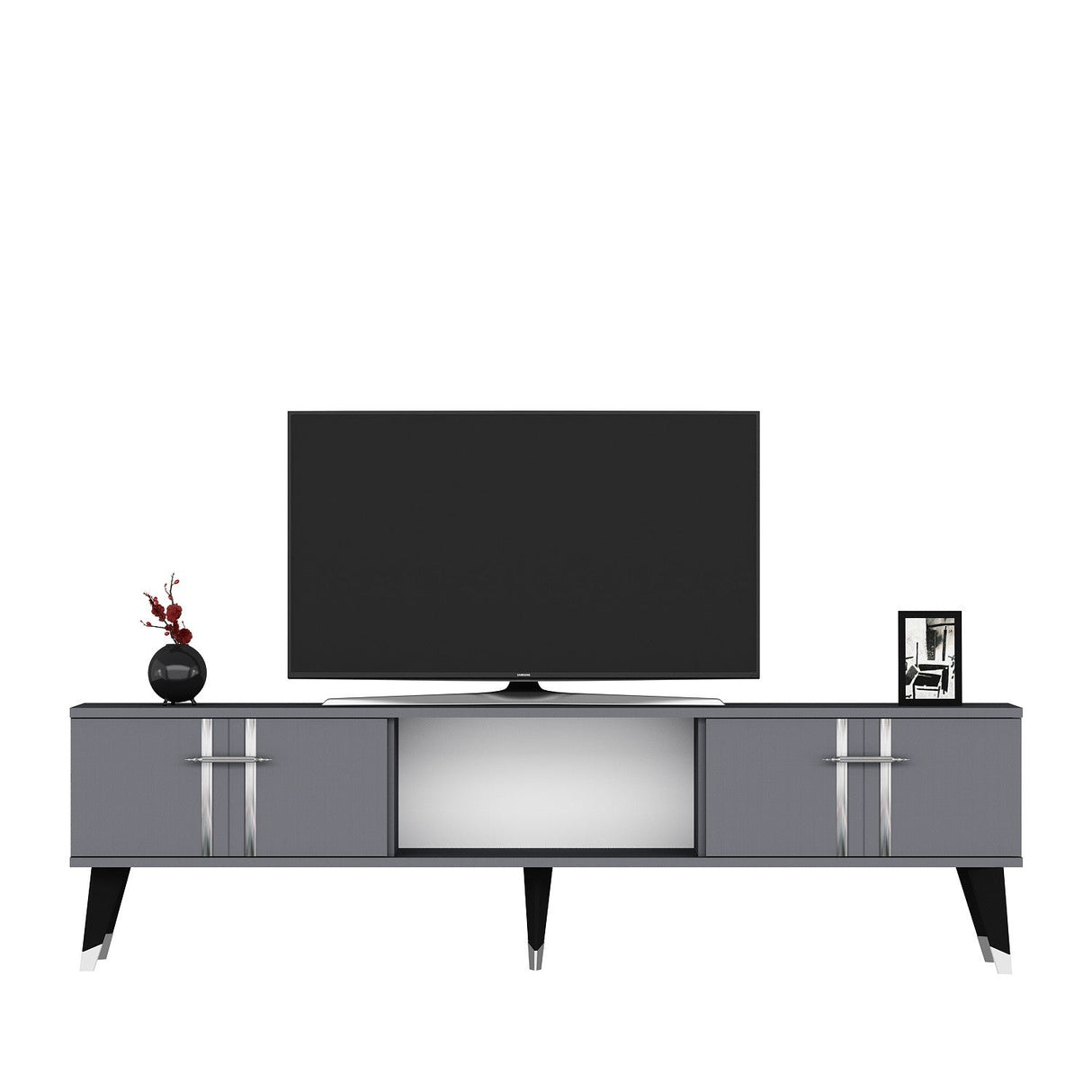 Comodă TV Asel, Diverse culori, 150x30x45 cm - Antracit - Argintiu | SKU: 475OLV2697 | Comodă TV Asel, 150x30x45 cm, varianta Antracit - Argintiu, produs pentru amenajarea locuinței, disponibil online în România la CasaMob
