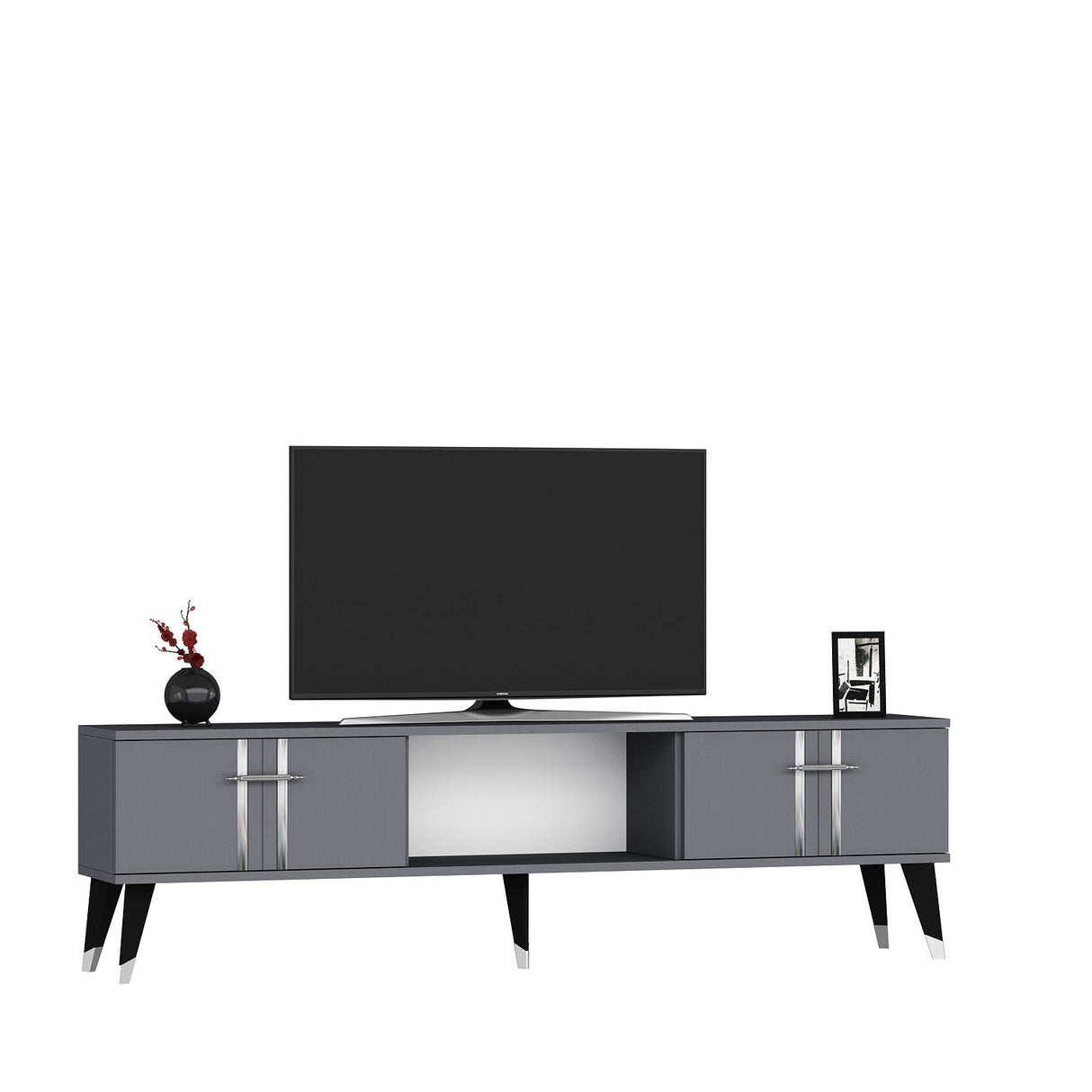 Comodă TV Asel, Diverse culori, 150x30x45 cm - Antracit - Argintiu | SKU: 475OLV2697 | Comodă TV Asel, 150x30x45 cm, varianta Antracit - Argintiu, produs pentru amenajarea locuinței, disponibil online în România la CasaMob