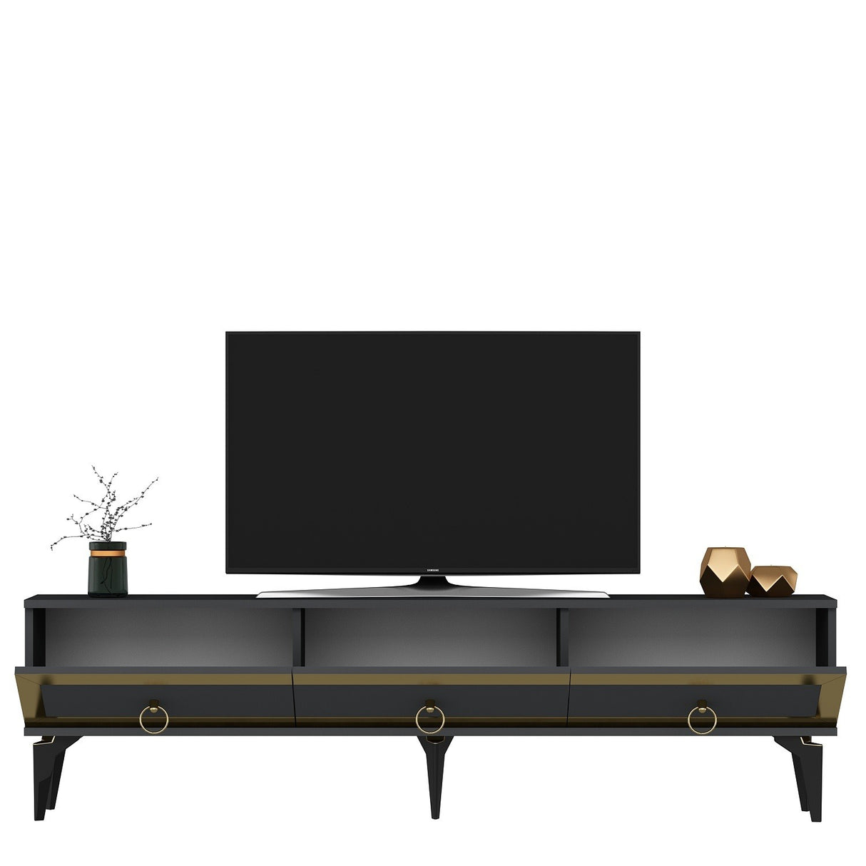 Comodă TV Ponny, Diverse culori - Antracit - Auriu | SKU: 475OLV2718 | Comodă TV Ponny, varianta Antracit - Auriu, produs pentru amenajarea locuinței, disponibil online în România la CasaMob