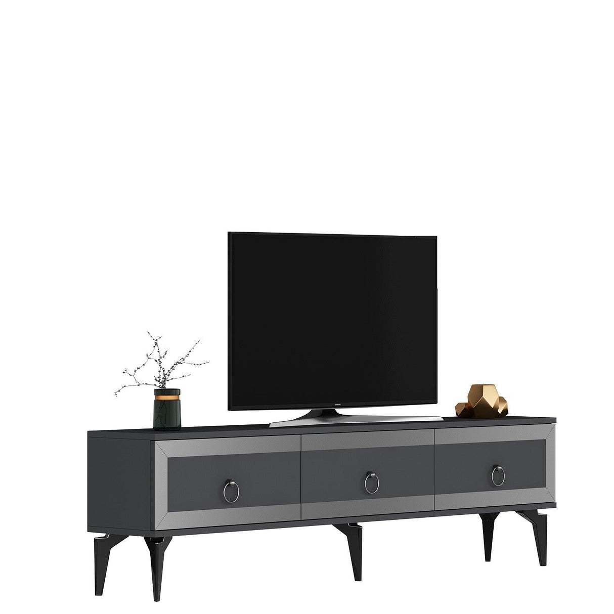 Comodă TV Ponny, Diverse culori - Antracit - Argintiu | SKU: 475OLV2719 | Comodă TV Ponny, varianta Antracit - Argintiu, produs pentru amenajarea locuinței, disponibil online în România la CasaMob