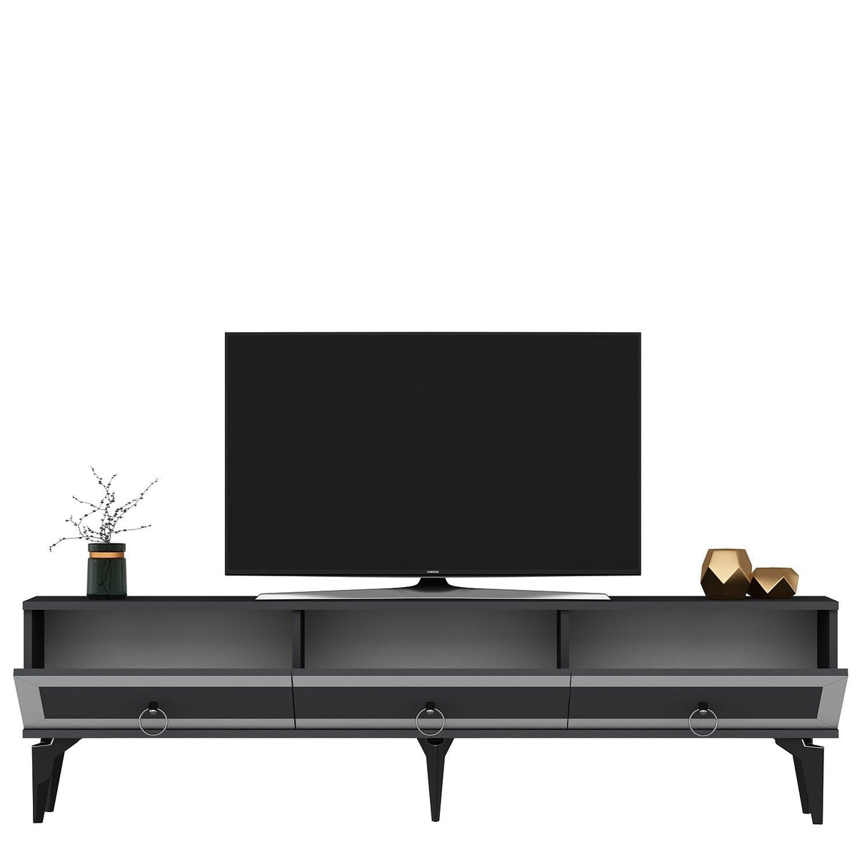 Comodă TV Ponny, Diverse culori - Antracit - Argintiu | SKU: 475OLV2719 | Comodă TV Ponny, varianta Antracit - Argintiu, produs pentru amenajarea locuinței, disponibil online în România la CasaMob