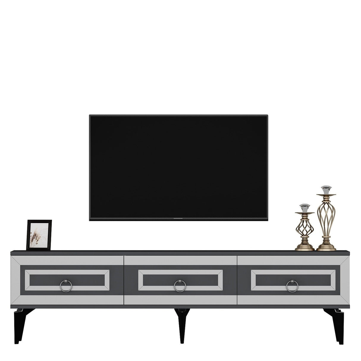 Comodă TV Karya, Diverse culori - Antracit - Argintiu | SKU: 475OLV2723 | Comodă TV Karya, varianta Antracit - Argintiu, produs pentru amenajarea locuinței, disponibil online în România la CasaMob