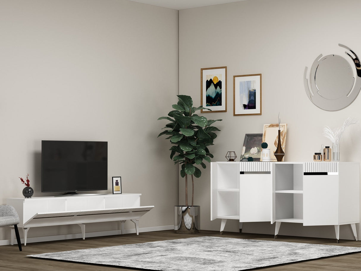 Set mobilă pentru sufragerie Defne, Diverse culori - Alb - Argintiu | SKU: 475OLV2800 | Set mobilă pentru sufragerie Defne, varianta Alb - Argintiu, produs pentru amenajarea locuinței, disponibil online în România la CasaMob