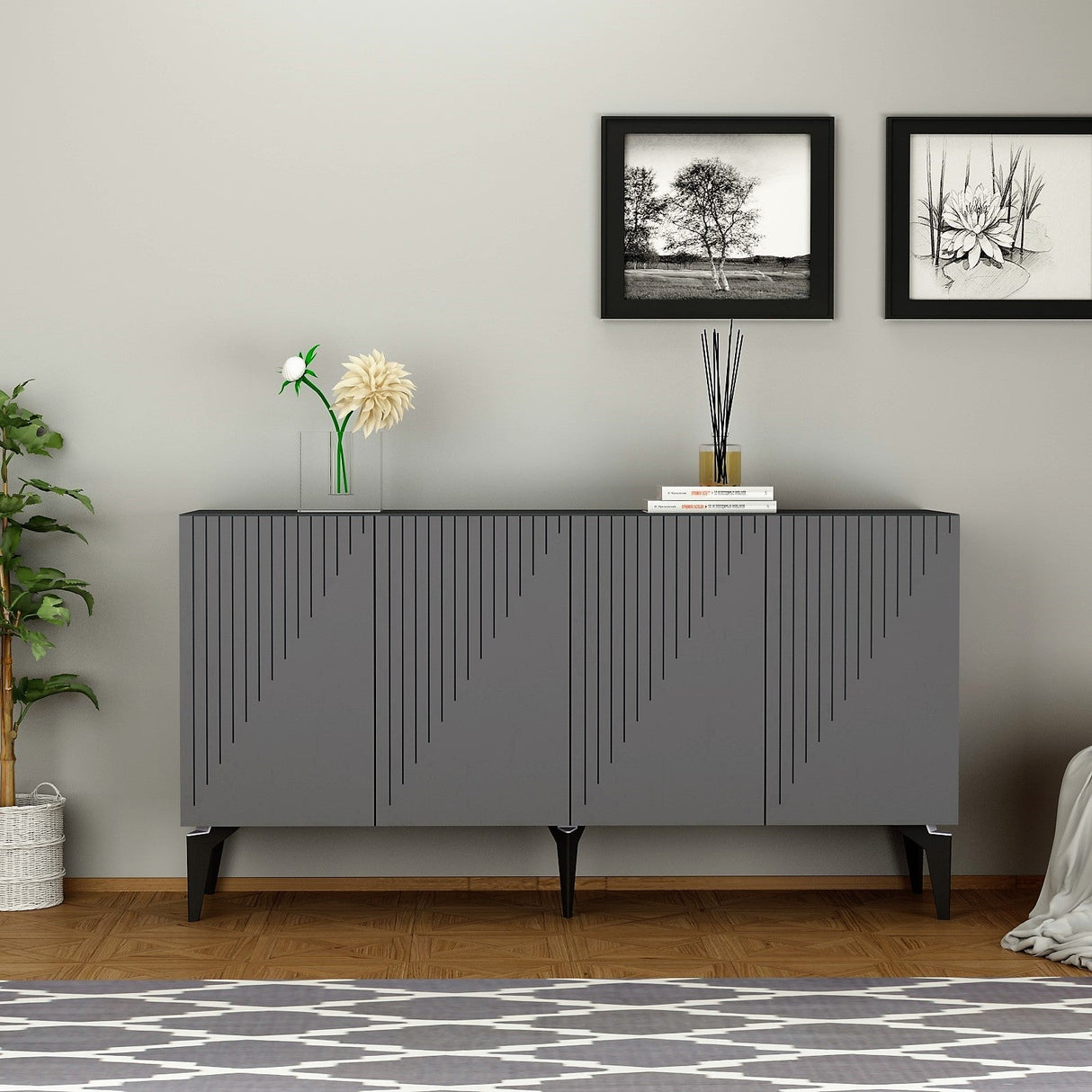 Set mobilă pentru sufragerie Draw, Diverse culori - Antracit - Nuc | SKU: 475OLV2801 | Set mobilă pentru sufragerie Draw, varianta Antracit - Nuc, produs pentru amenajarea locuinței, disponibil online în România la CasaMob