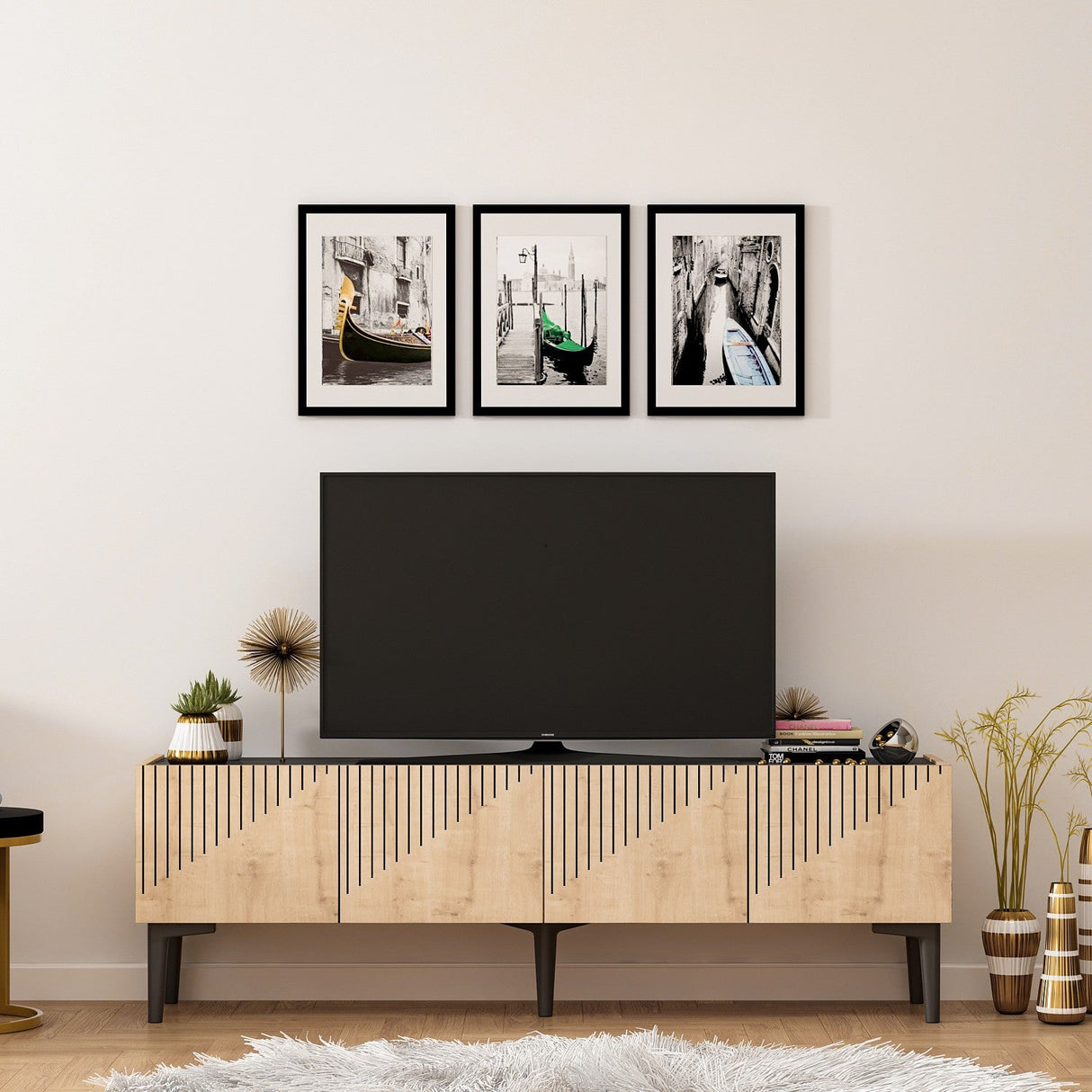 Set mobilă pentru sufragerie Draw, Diverse culori - Stejar safir - Negru | SKU: 475OLV2803 | Set mobilă pentru sufragerie Draw, varianta Stejar safir - Negru, produs pentru amenajarea locuinței, disponibil online în România la CasaMob