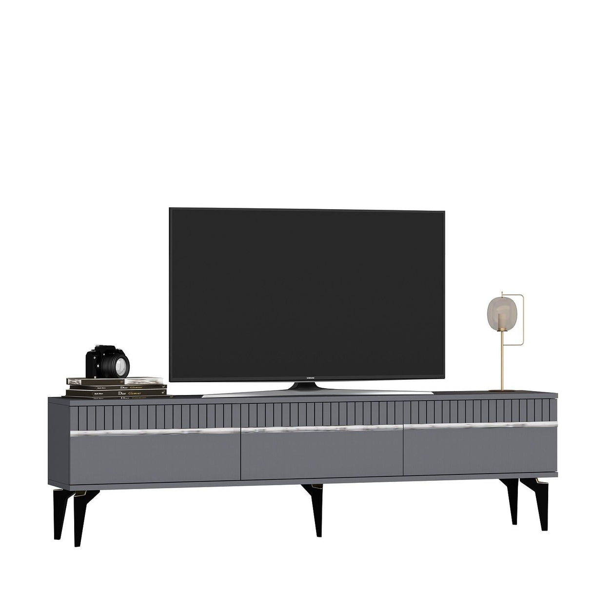 Comodă TV Defne, Diverse culori, 180x30x45 cm - Antracit - Argintiu | SKU: 475OLV2902 | Comodă TV Defne, 180x30x45 cm, varianta Antracit - Argintiu, produs pentru amenajarea locuinței, disponibil online în România la CasaMob