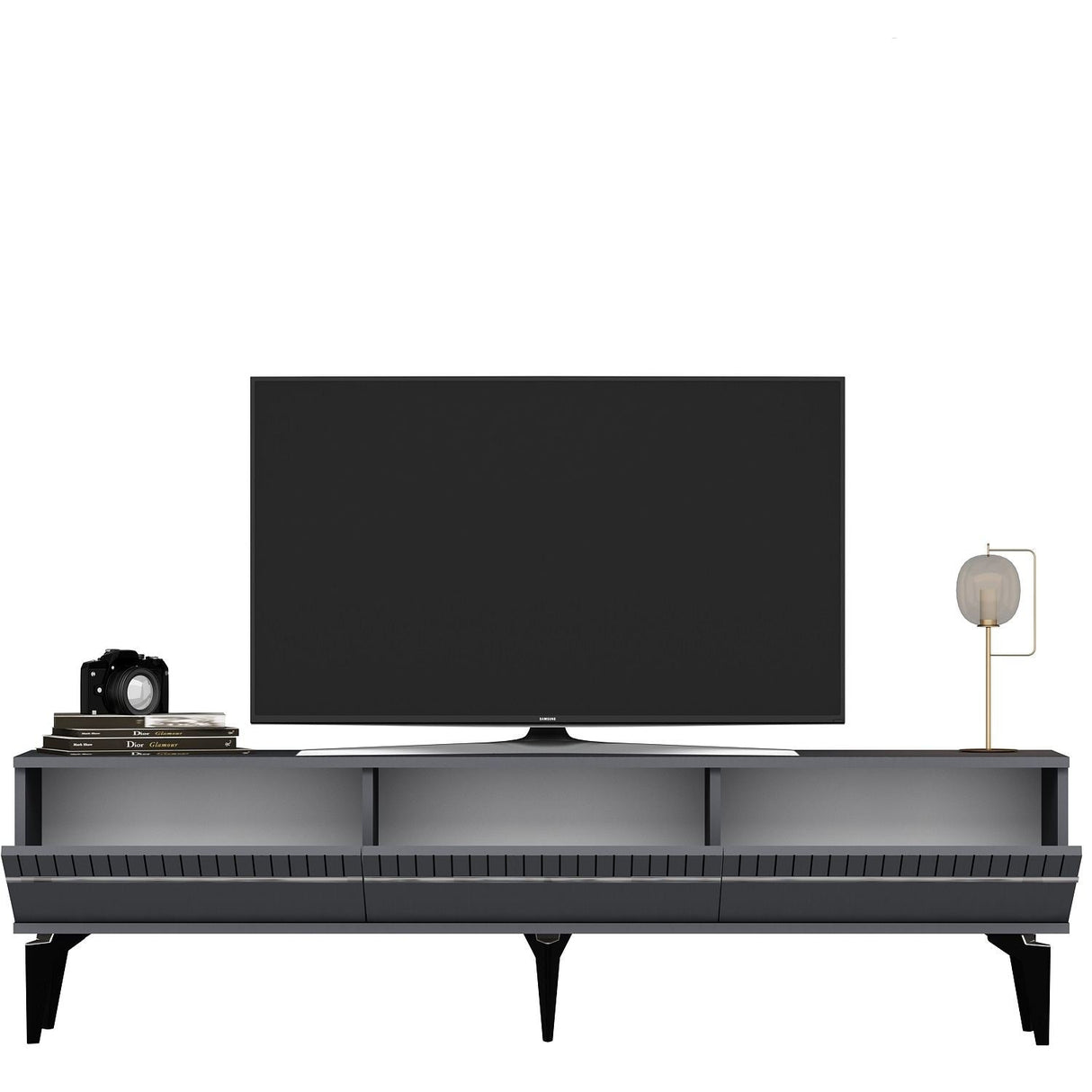 Comodă TV Defne, Diverse culori, 180x30x45 cm - Antracit - Argintiu | SKU: 475OLV2902 | Comodă TV Defne, 180x30x45 cm, varianta Antracit - Argintiu, produs pentru amenajarea locuinței, disponibil online în România la CasaMob