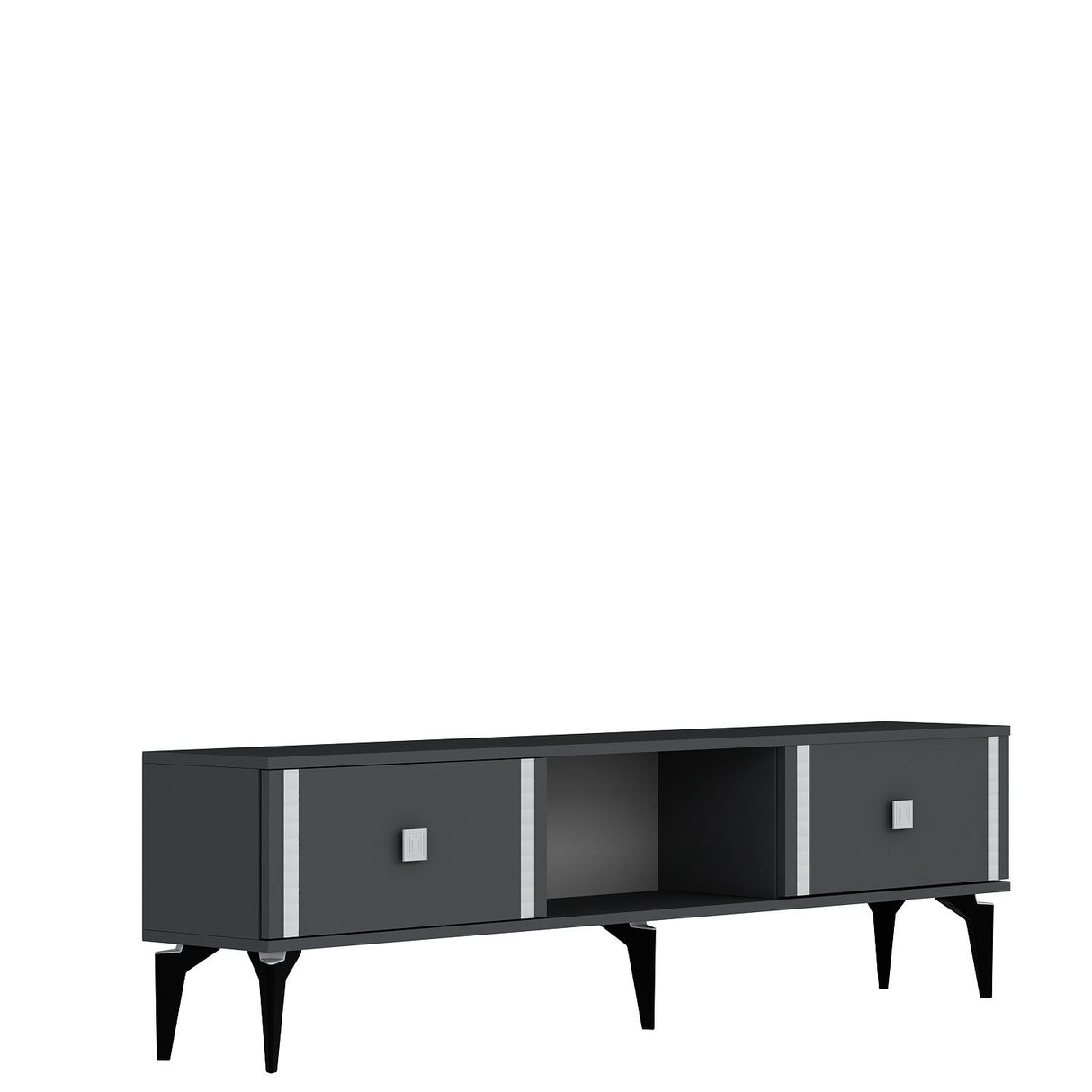 Comodă TV Doruk, Diverse culori, 150x30x45 cm - Antracit - Argintiu | SKU: 475OLV2930 | Comodă TV Doruk, 150x30x45 cm, varianta Antracit - Argintiu, produs pentru amenajarea locuinței, disponibil online în România la CasaMob